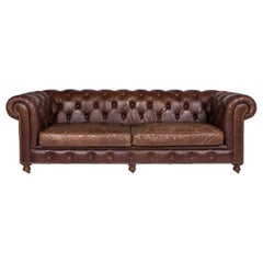 Chesterfield Leather Sofa Brown Three-Seat Retro Couch