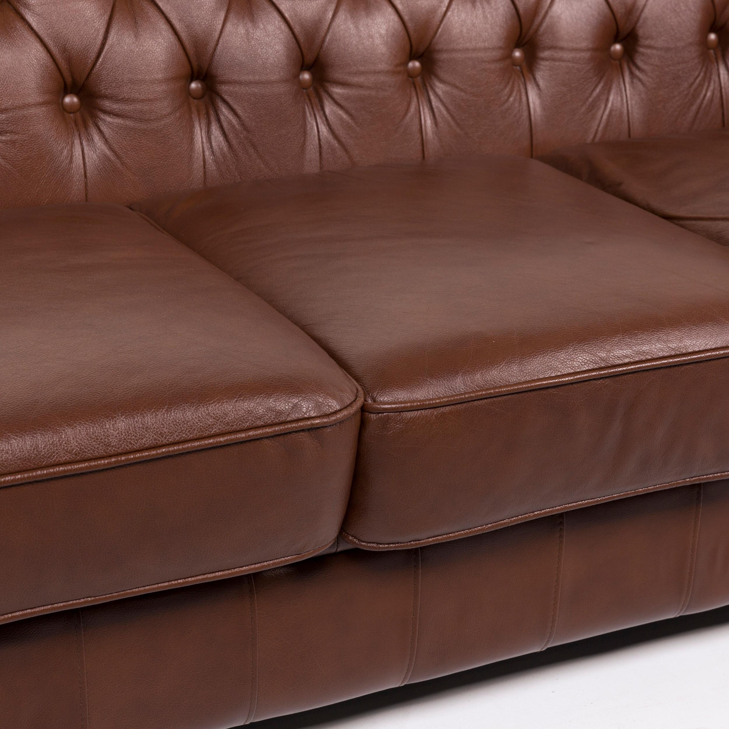 We bring to you a Chesterfield leather sofa brown three-seat.
   
 

 Product measurements in centimeters:
 

Depth 94
Width 170
Height 73
Seat-height 44
Rest-height 72
Seat-depth 57
Seat-width 136
Back-height 31.