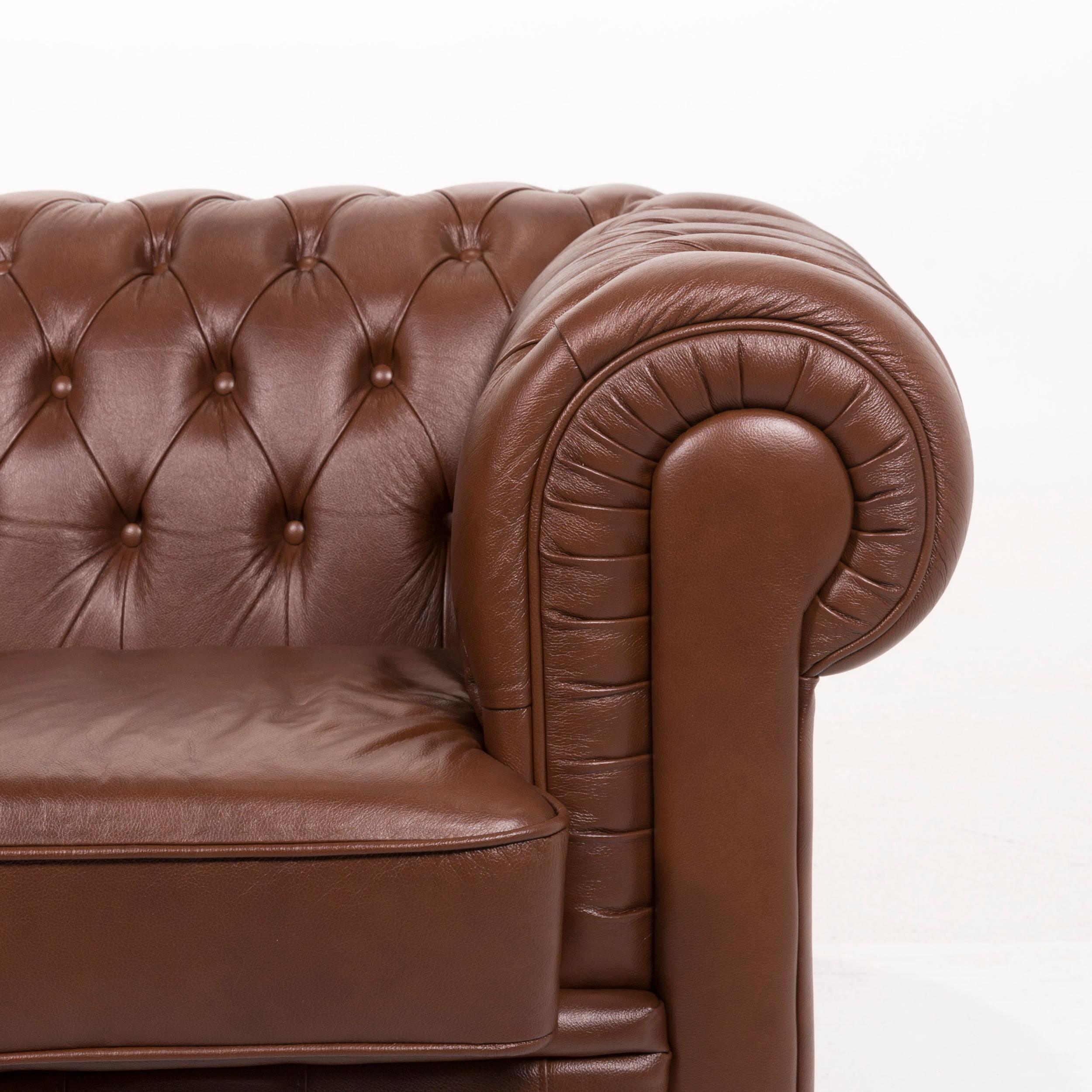 Modern Chesterfield Leather Sofa Brown Three-Seat