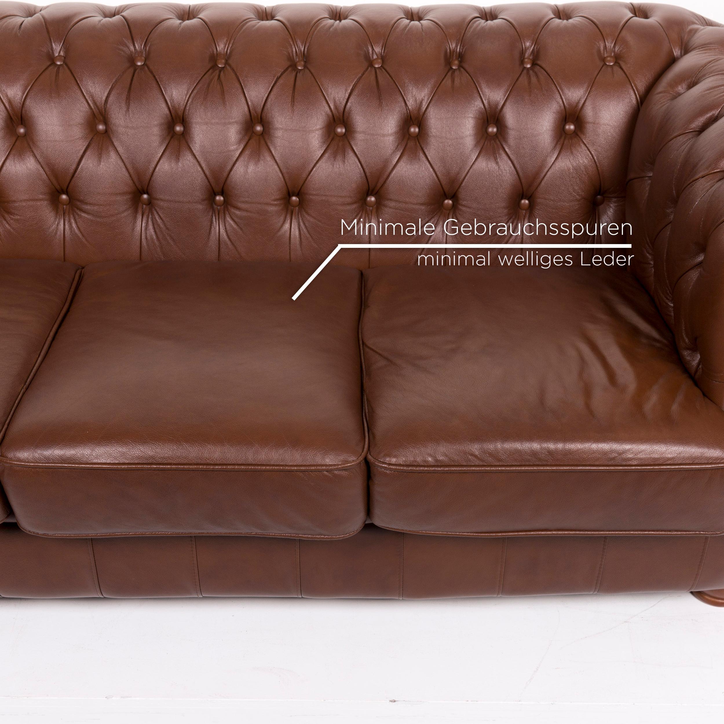 British Chesterfield Leather Sofa Brown Three-Seat
