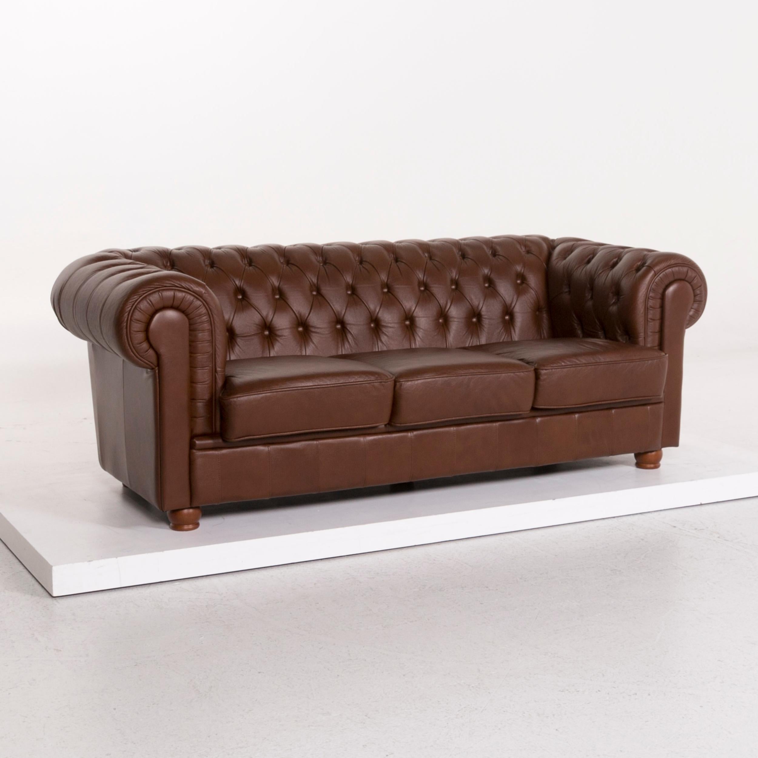 Contemporary Chesterfield Leather Sofa Brown Three-Seat