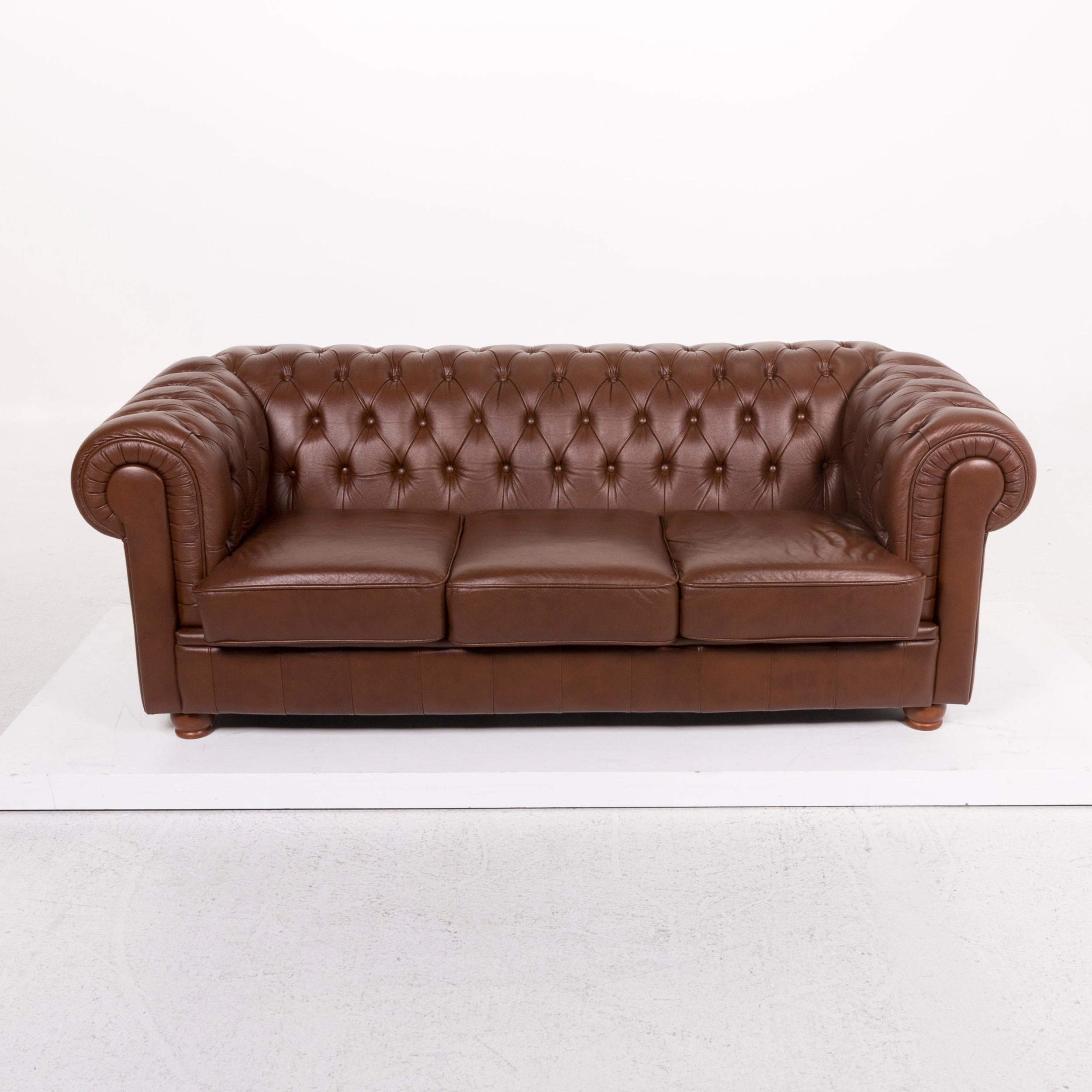 Chesterfield Leather Sofa Brown Three-Seat 1