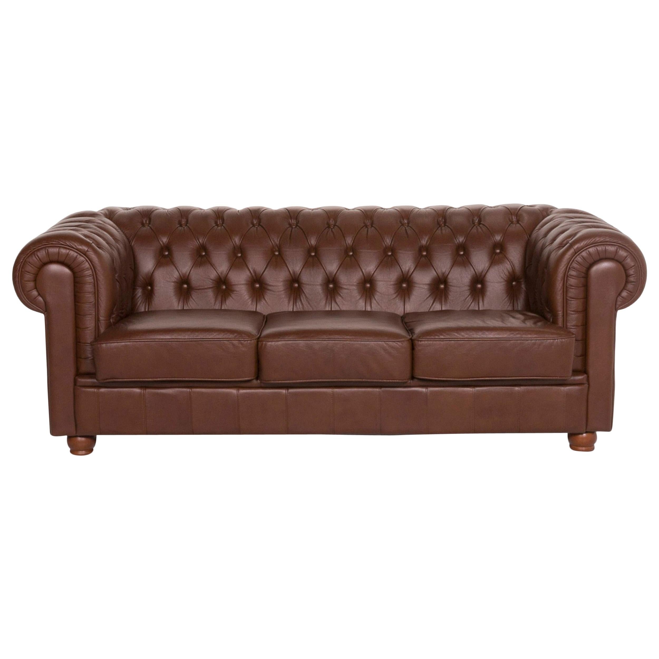 Chesterfield Leather Sofa Brown Three-Seat