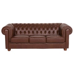 Chesterfield Leather Sofa Brown Three-Seat