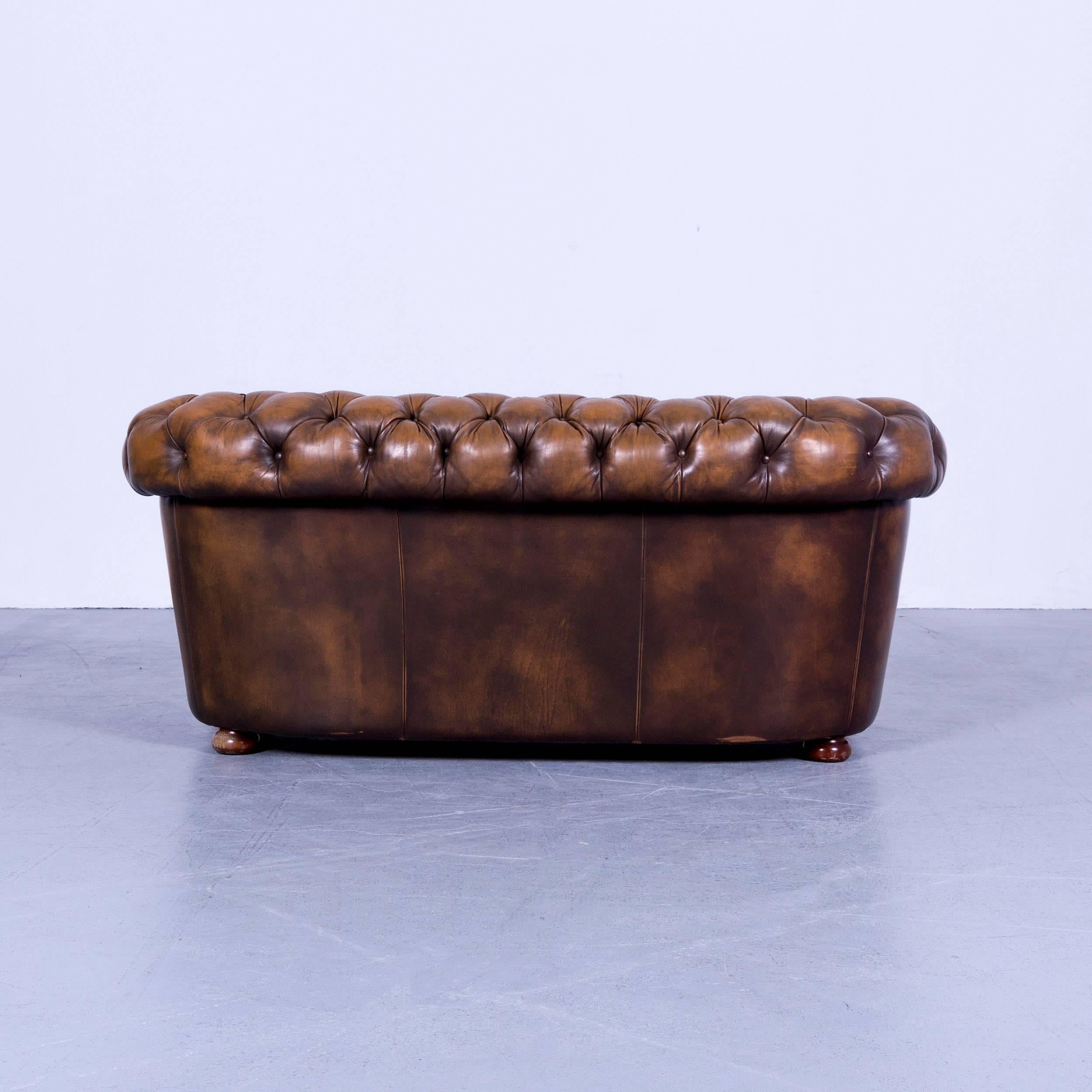 Chesterfield Leather Sofa Brown Two-Seat Couch For Sale 5