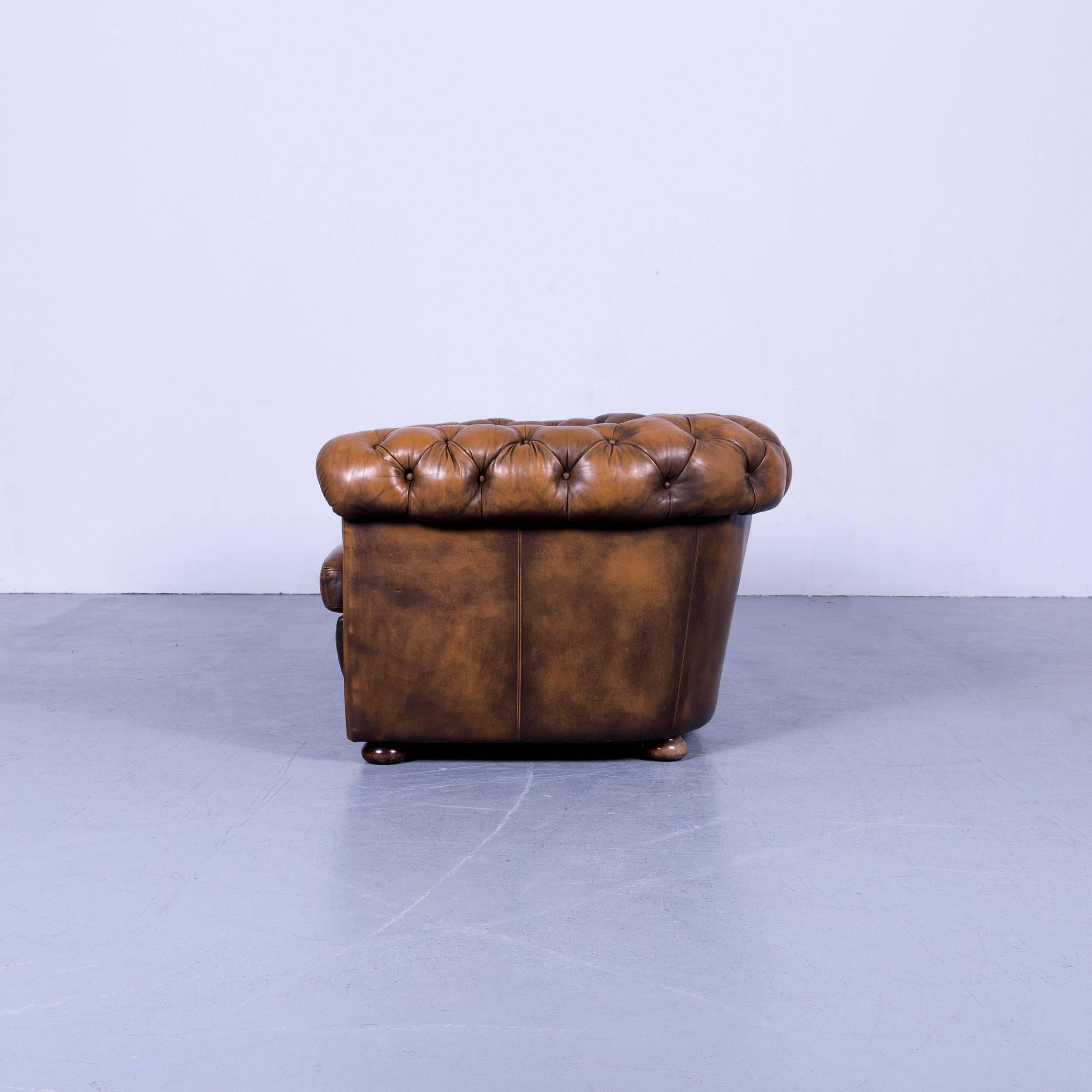 Chesterfield Leather Sofa Brown Two-Seat Couch For Sale 6