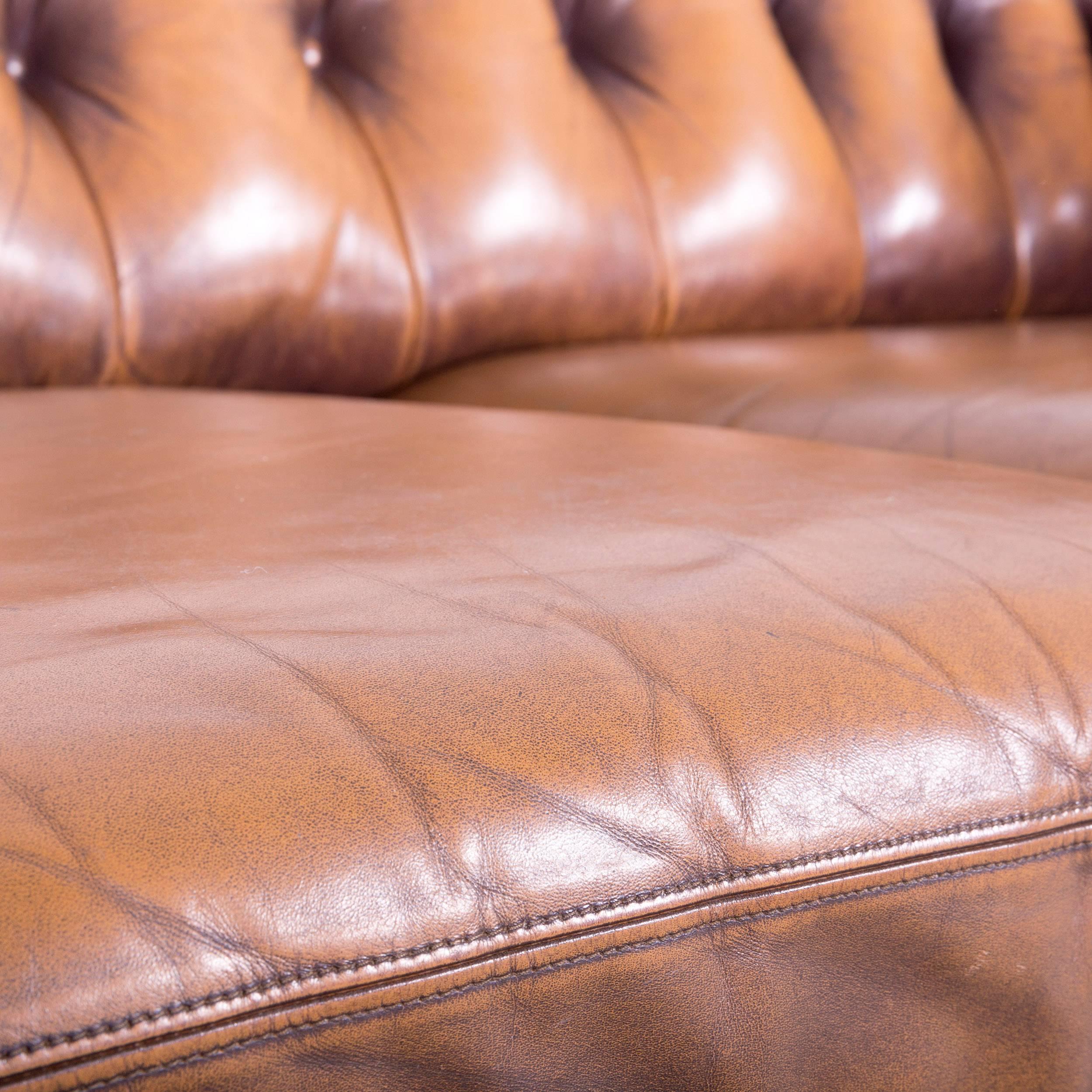 Contemporary Chesterfield Leather Sofa Brown Two-Seat Couch For Sale