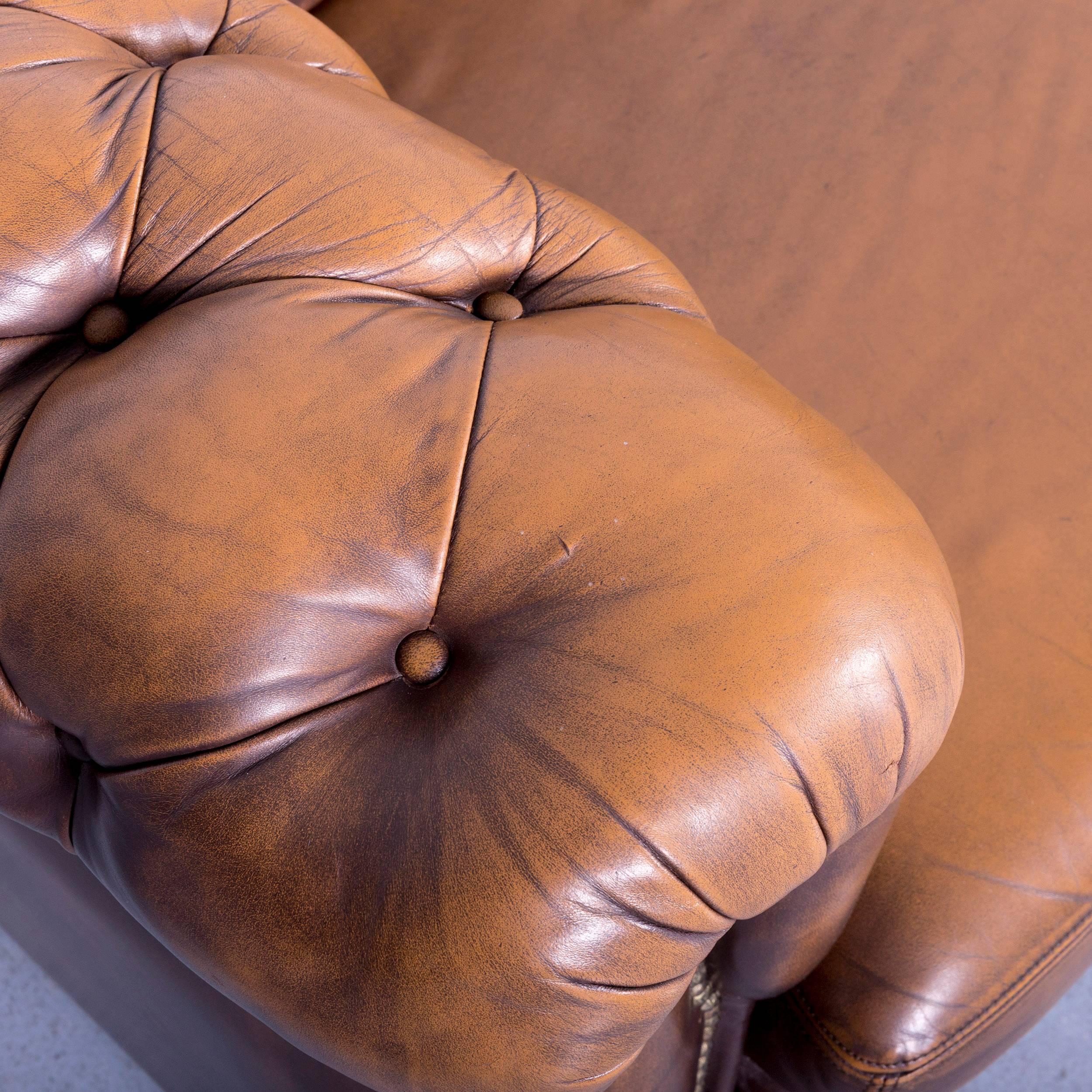 Chesterfield Leather Sofa Brown Two-Seat Couch For Sale 2