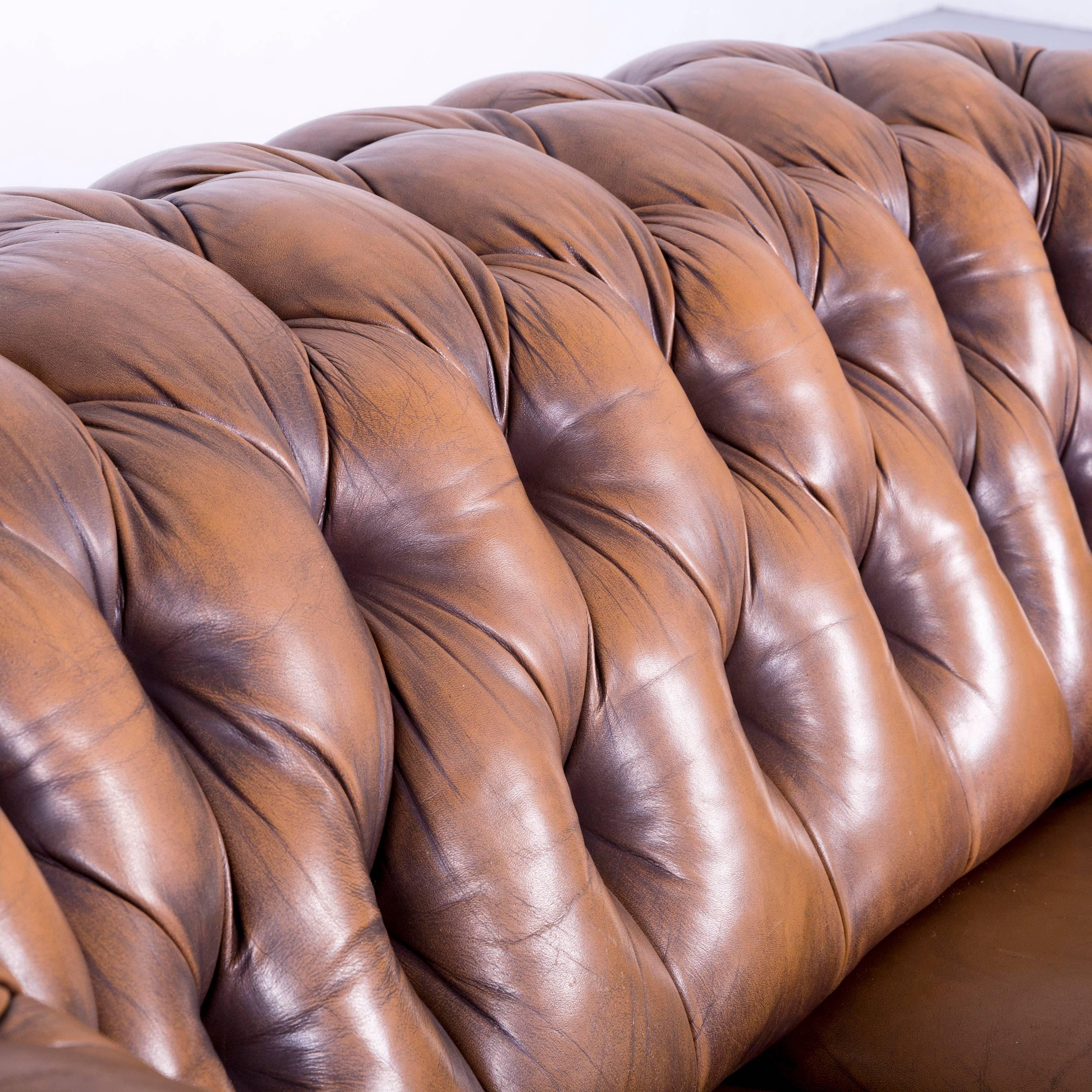 Chesterfield Leather Sofa Brown Two-Seat Couch For Sale 3