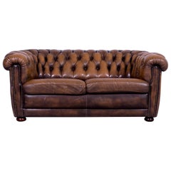 Chesterfield Leather Sofa Brown Two-Seat Couch