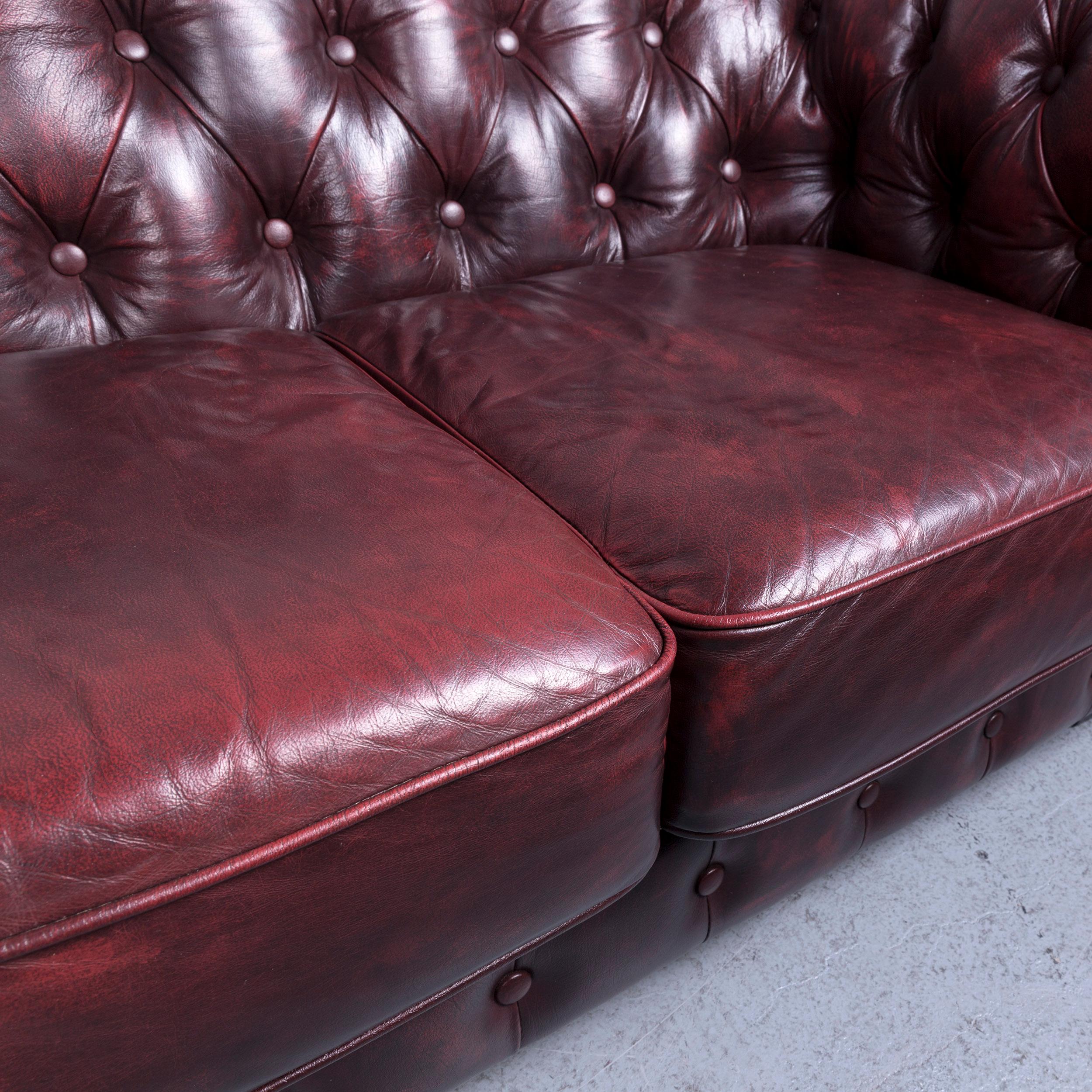 Contemporary Chesterfield Leather Sofa Brown Two-Seat Couch Vintage Retro