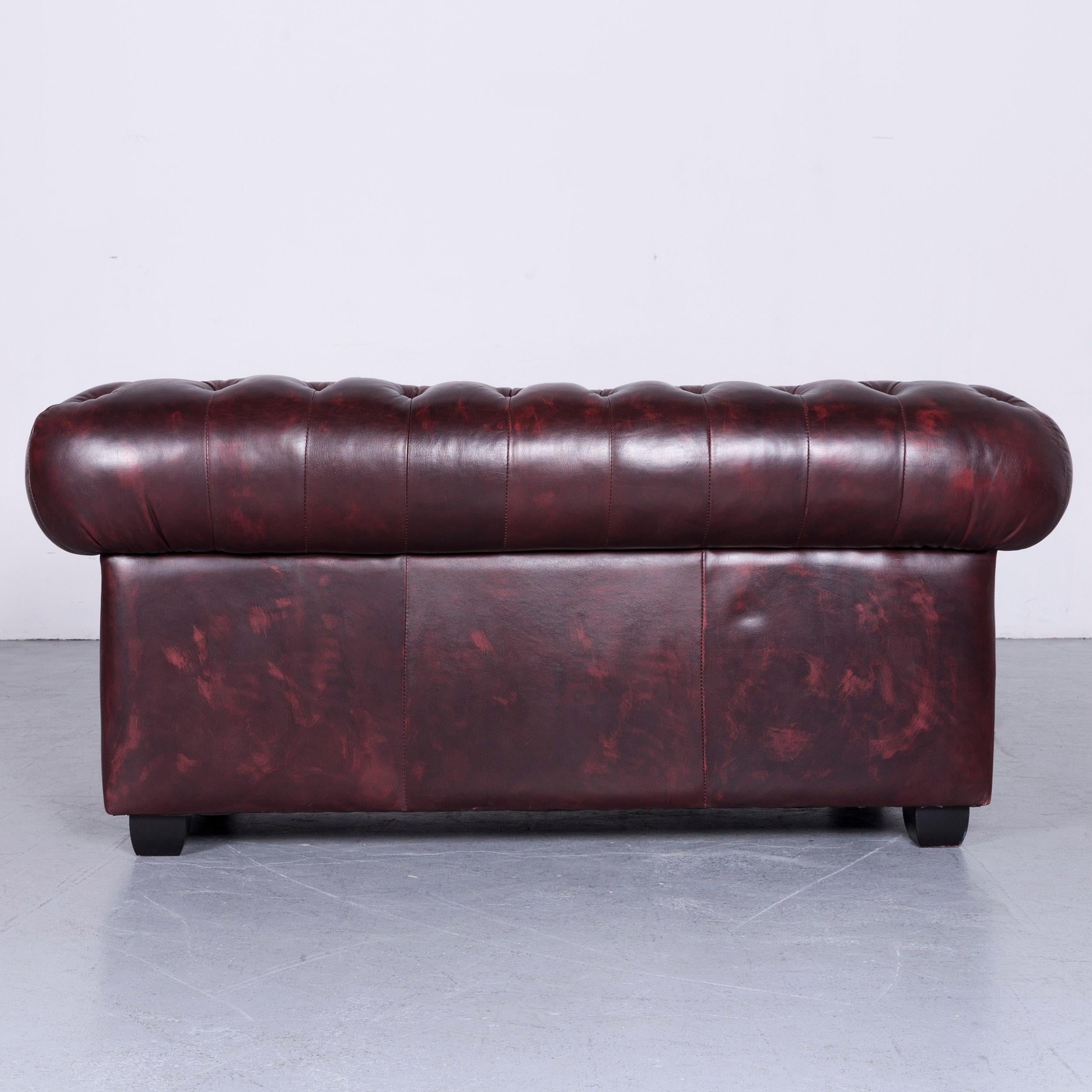 Chesterfield Leather Sofa Brown Two-Seat Couch Vintage Retro 4