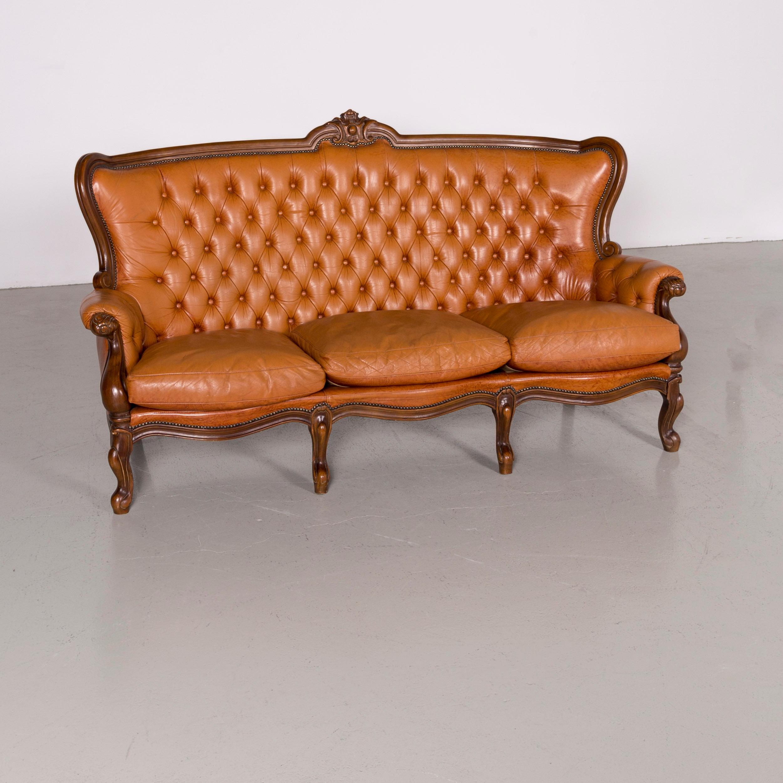 Chesterfield leather sofa brown vintage retro couch.