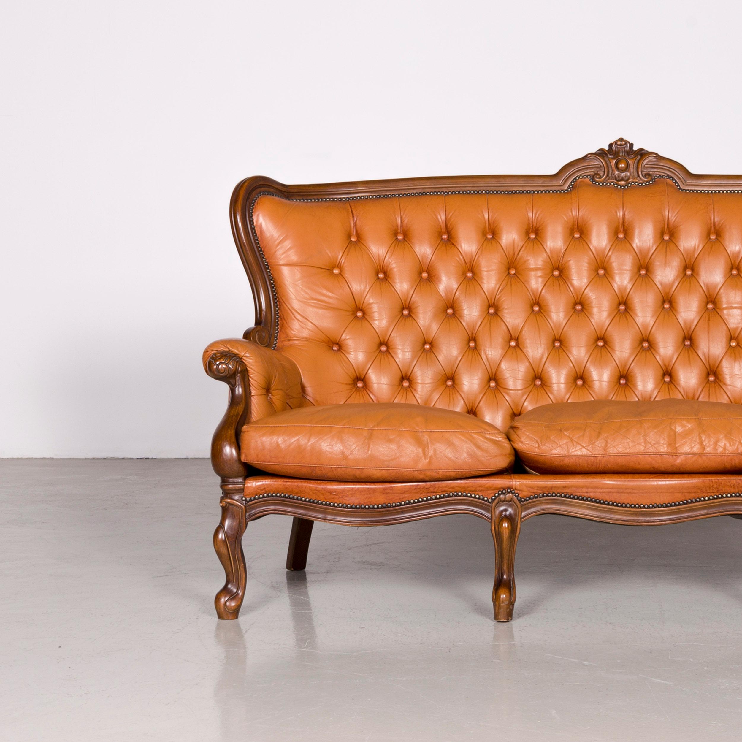 British Chesterfield Leather Sofa Brown Vintage Retro Couch For Sale