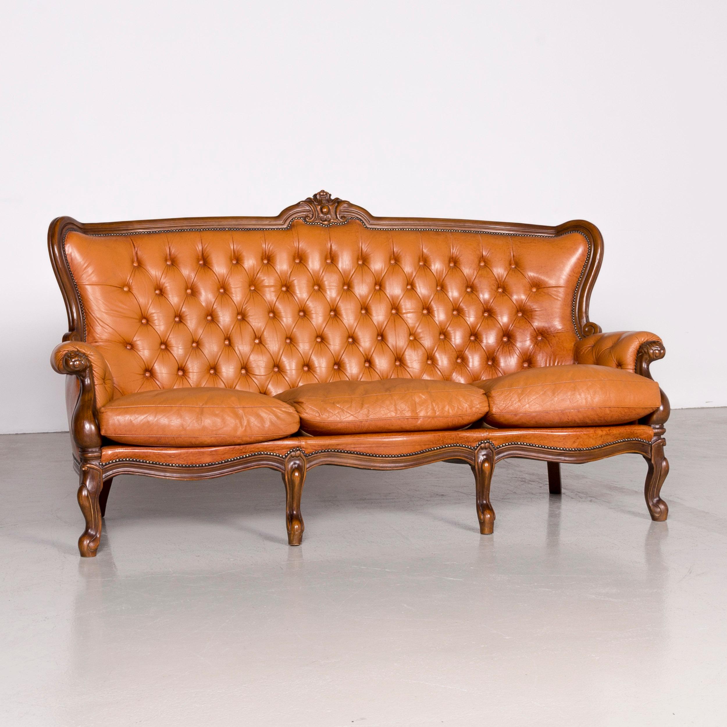 British Chesterfield Leather Sofa Brown Vintage Retro Couch For Sale