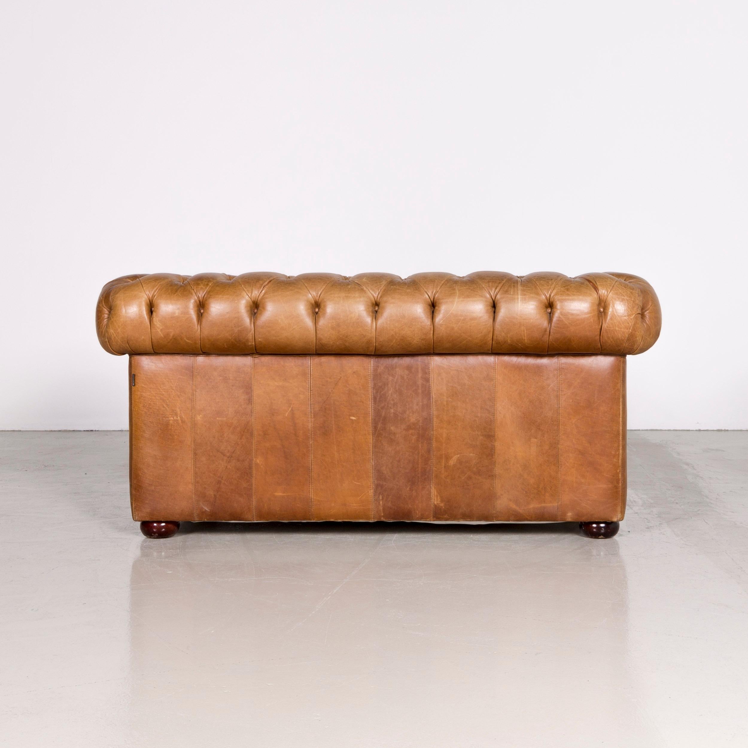 Chesterfield Leather Sofa Brown Vintage Two-Seat Couch For Sale 5