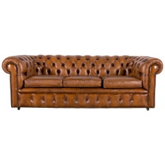 Chesterfield Leather Sofa Cognac Brown Three-Seat