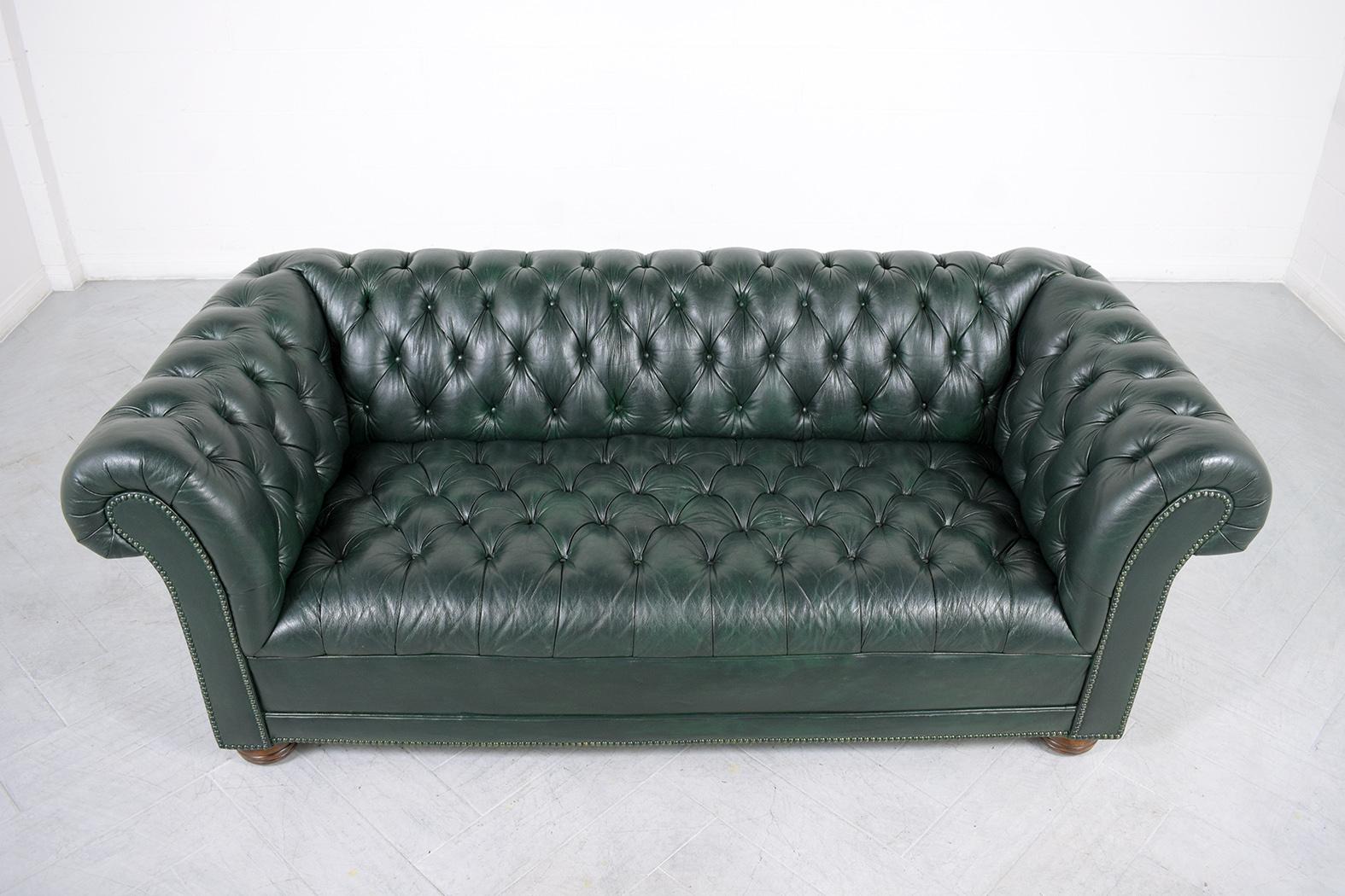 Carved Chesterfield Leather Sofa
