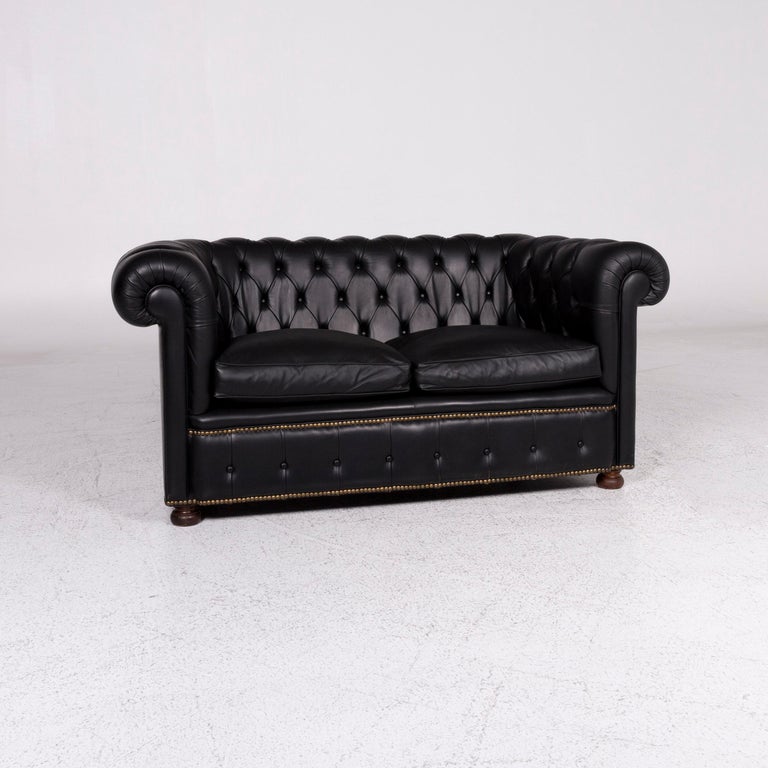 Chesterfield Leather Sofa Gray TwoSeat Retro Couch at 1stDibs
