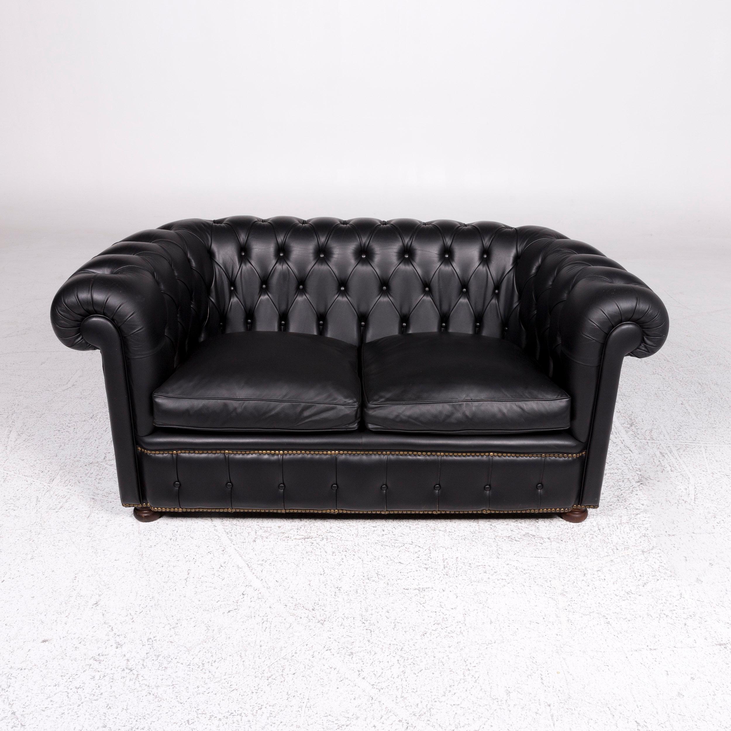 Chesterfield Leather Sofa Gray Two-Seat Retro Couch 1