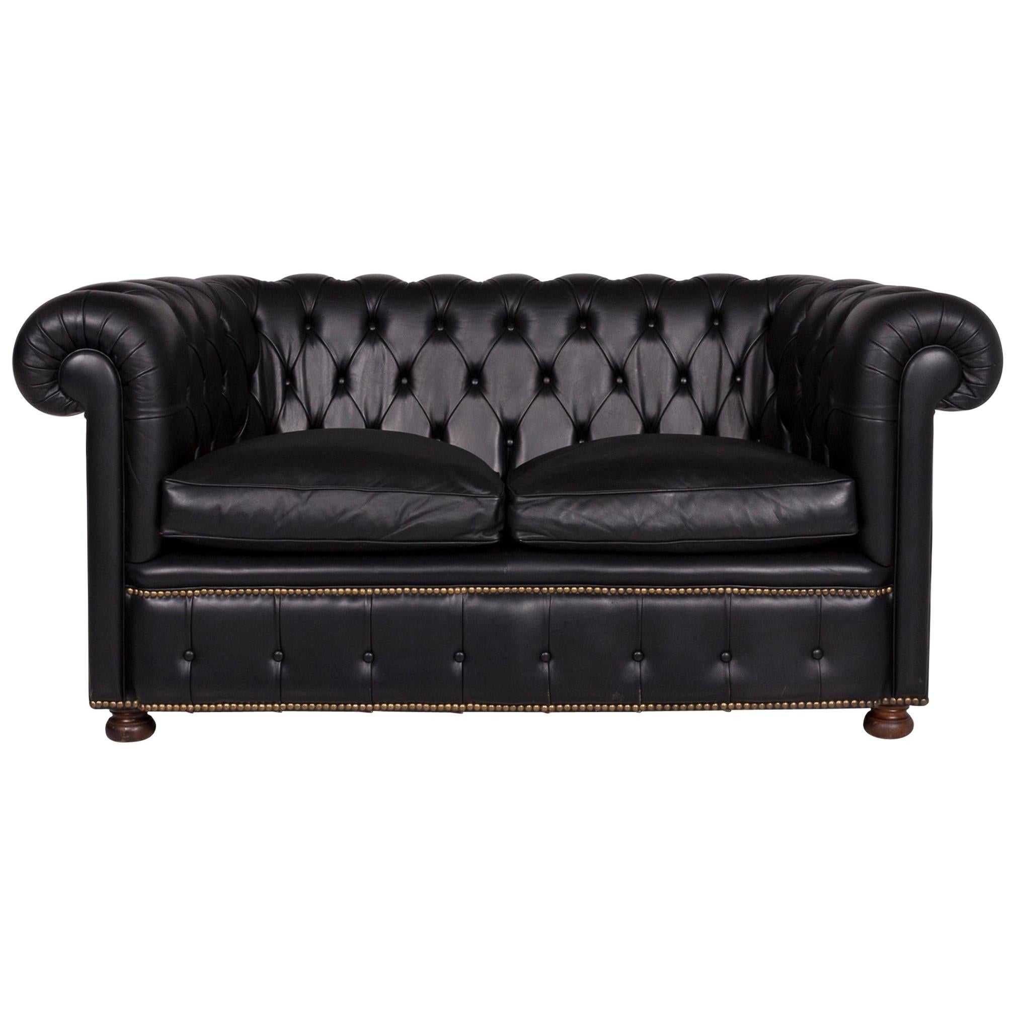 Chesterfield Leather Sofa Gray Two-Seat Retro Couch