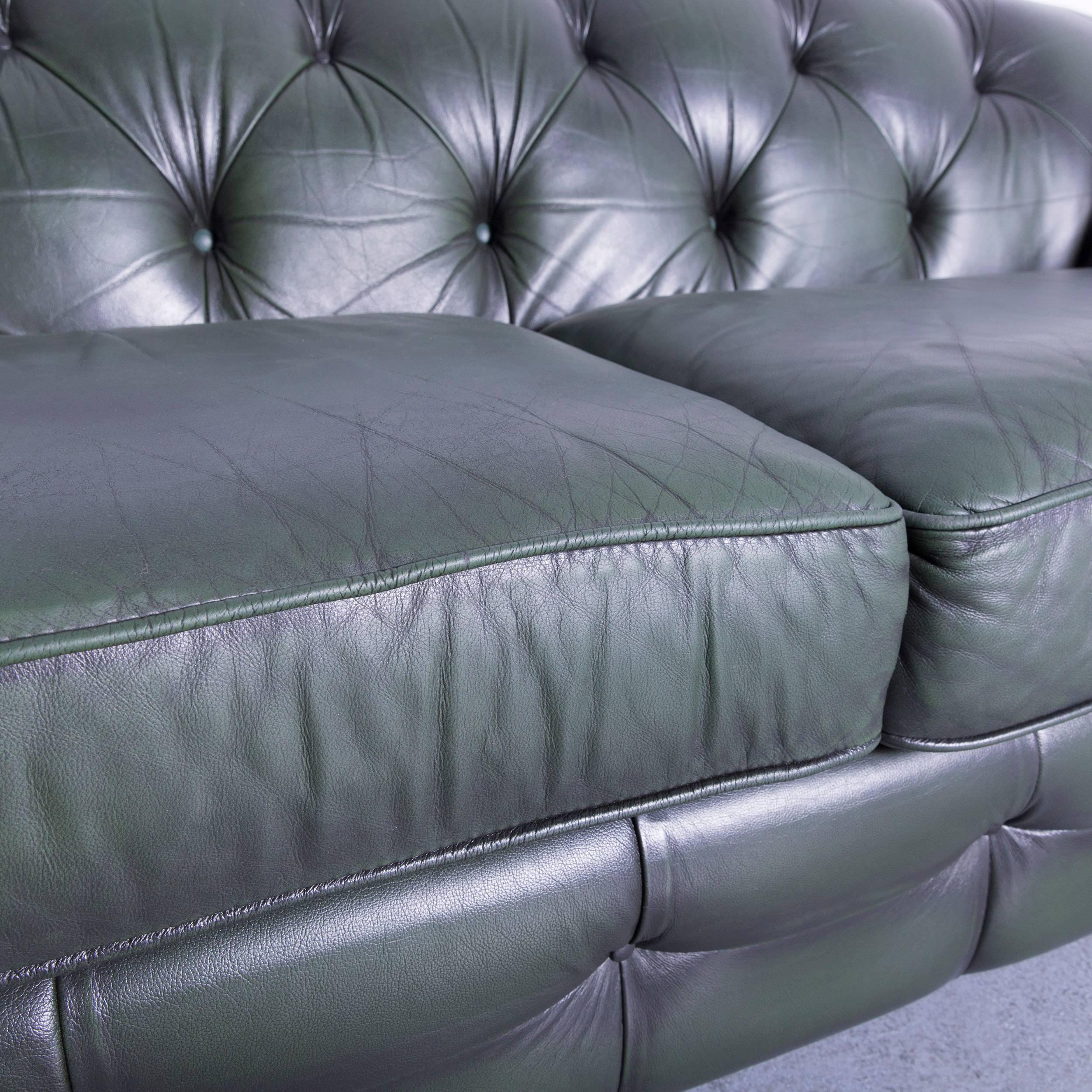 Contemporary Chesterfield Leather Sofa Green Three-Seat Couch