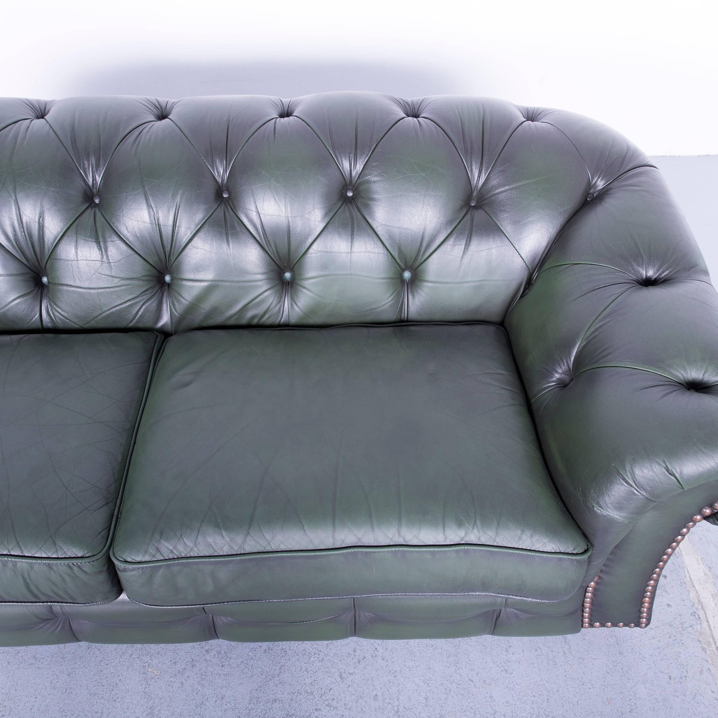Chesterfield Leather Sofa Green Three-Seat Couch 1