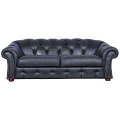 Chesterfield Leather Sofa Green Three-Seat Couch