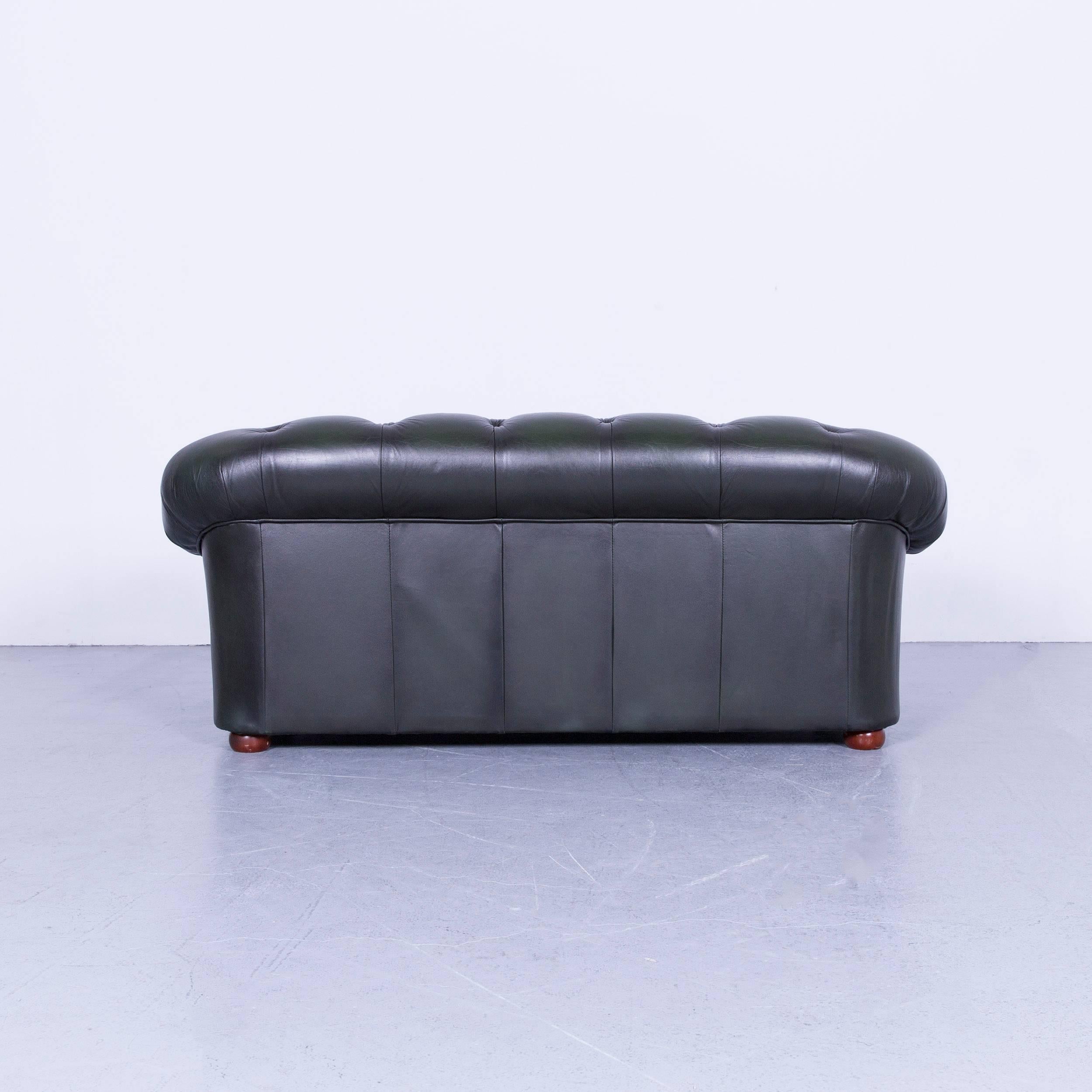 Chesterfield Leather Sofa Green Two-Seat Couch For Sale 2