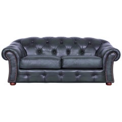 Chesterfield Leather Sofa Green Two-Seat Couch