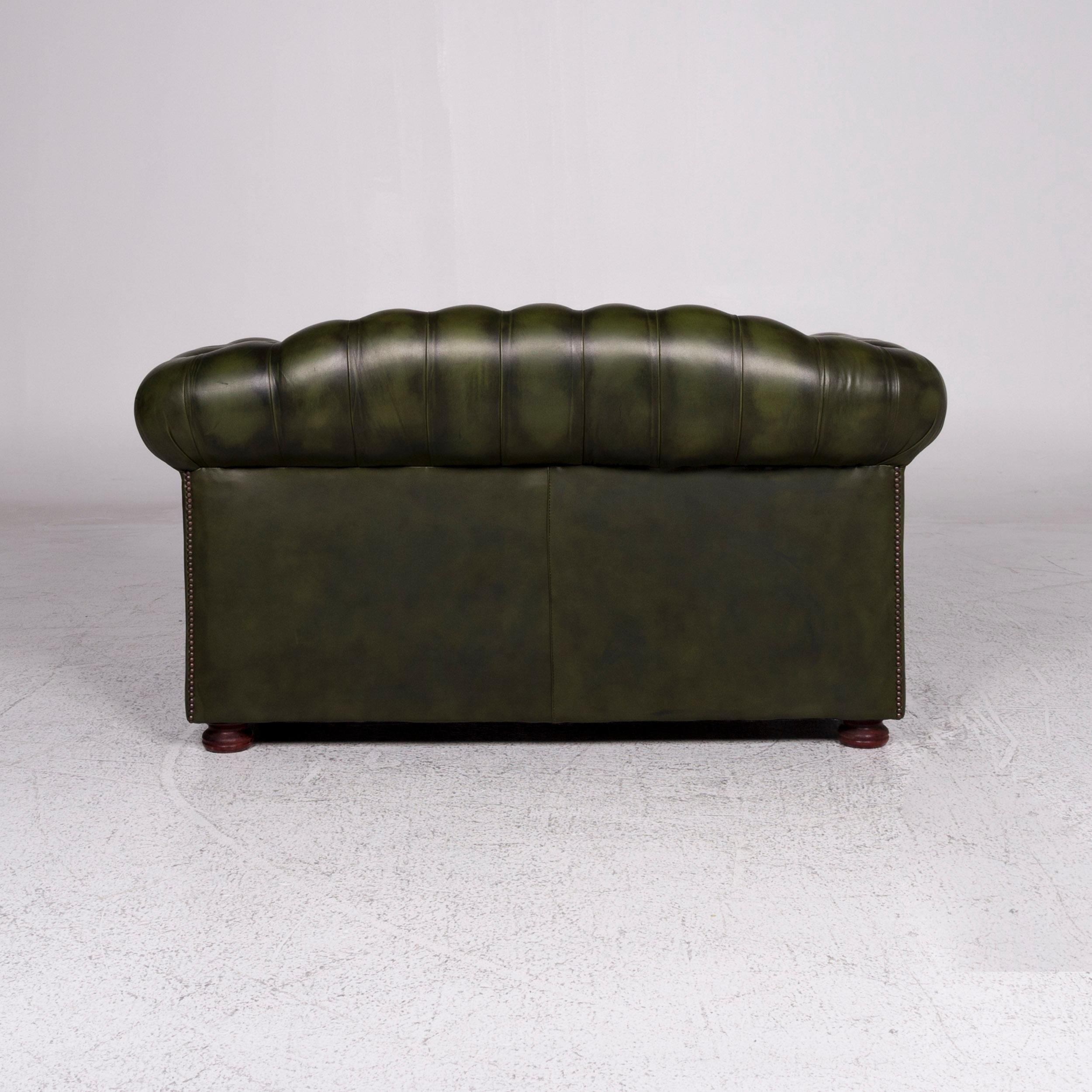 Chesterfield Leather Sofa Green Two-Seater Retro Couch For Sale 2
