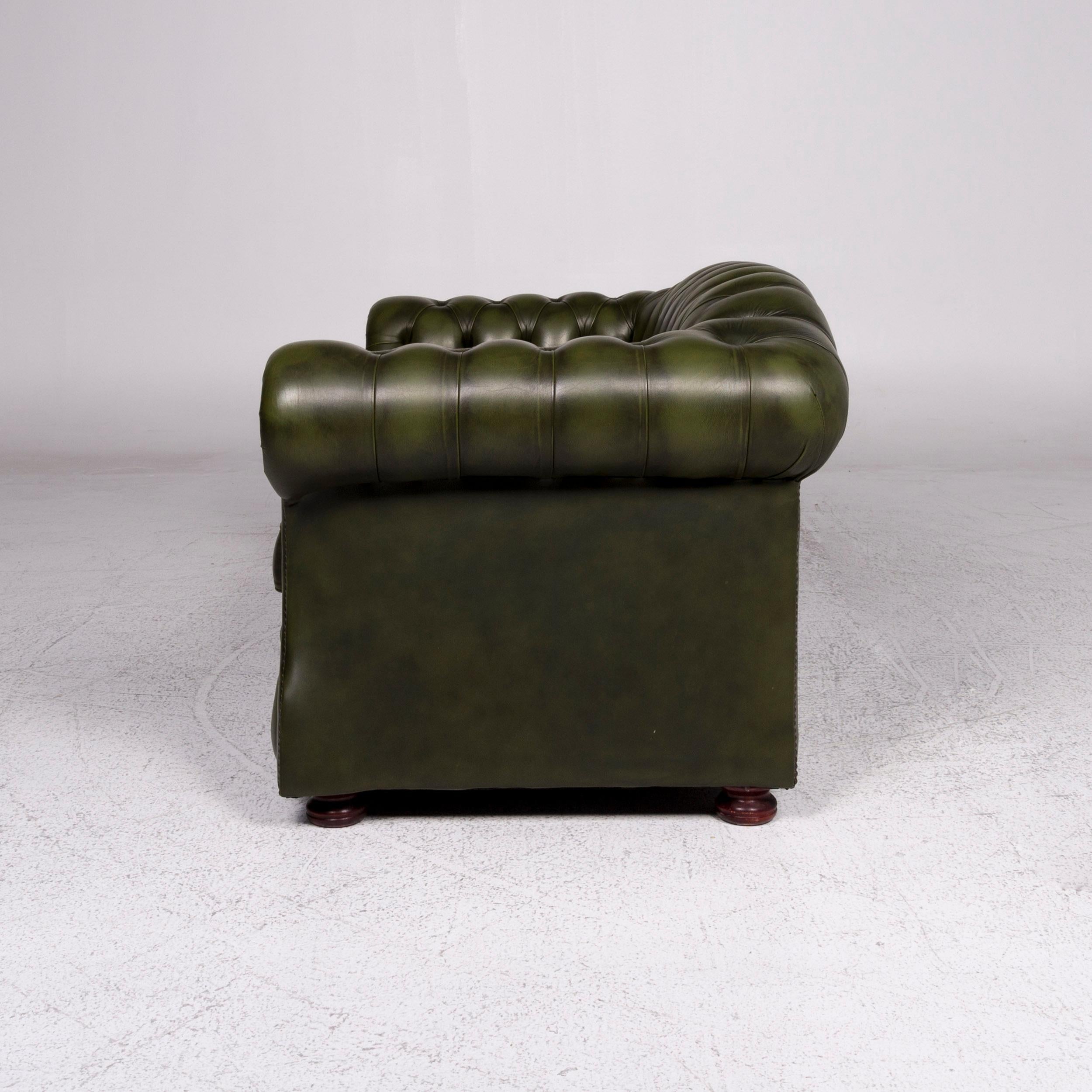Chesterfield Leather Sofa Green Two-Seater Retro Couch For Sale 3