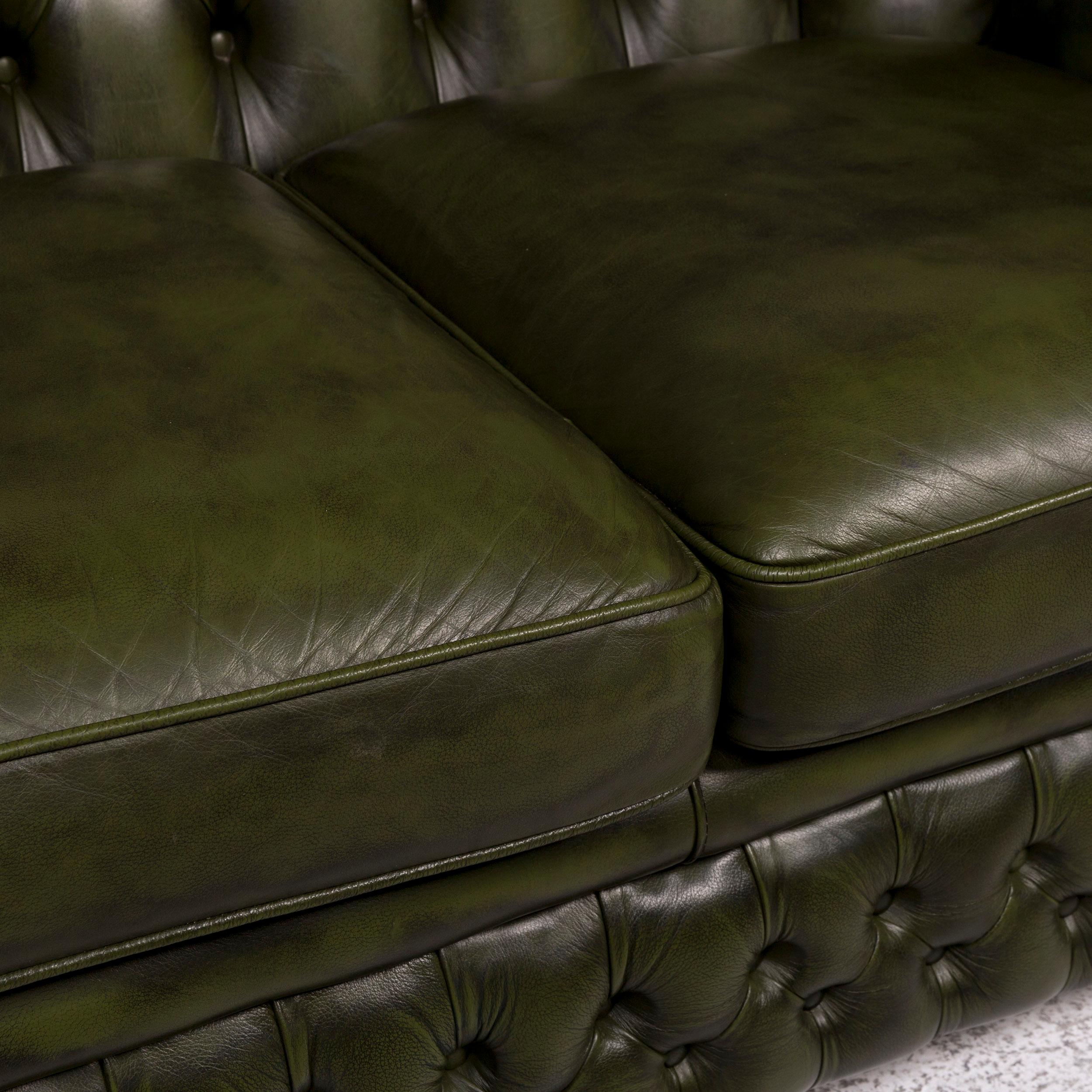 Modern Chesterfield Leather Sofa Green Two-Seater Retro Couch For Sale