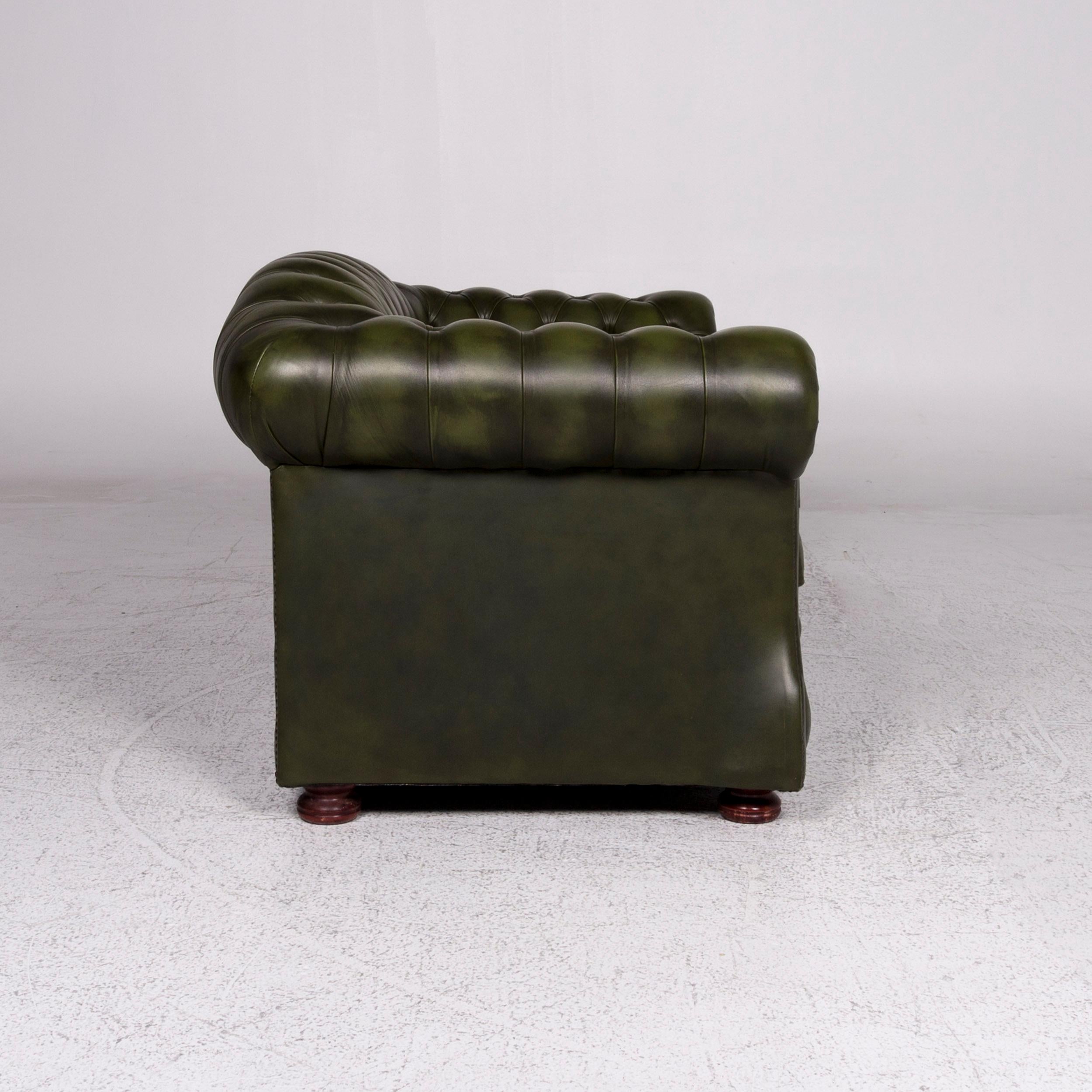 Chesterfield Leather Sofa Green Two-Seater Retro Couch For Sale 1