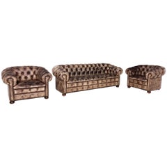 Chesterfield Leather Sofa Leather Sofa Armchair Set Cream Pattern Real Leather