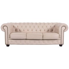 Chesterfield Leather Sofa Off-White Three-Seat Couch
