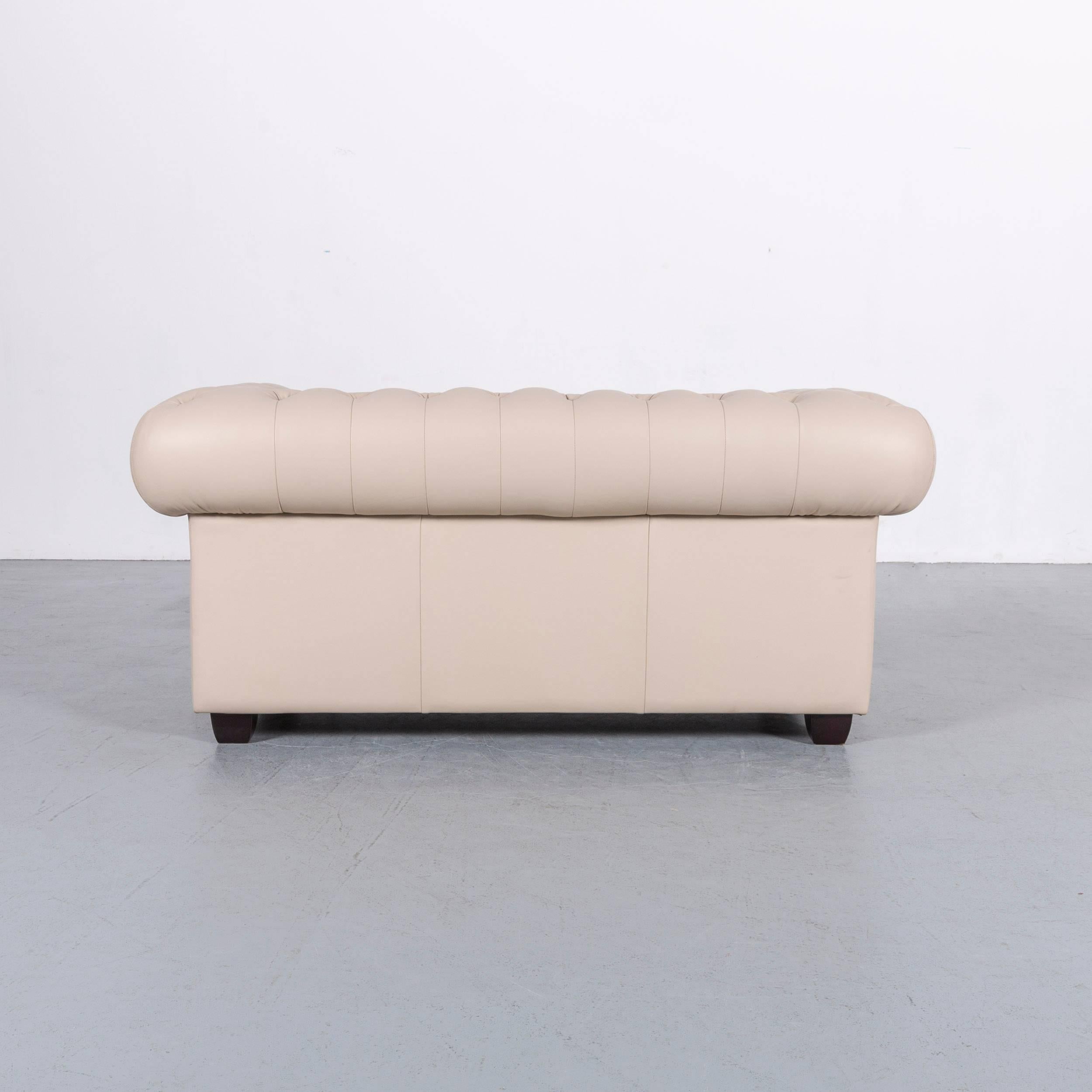Chesterfield Leather Sofa Off-White Two-Seat Couch For Sale 4
