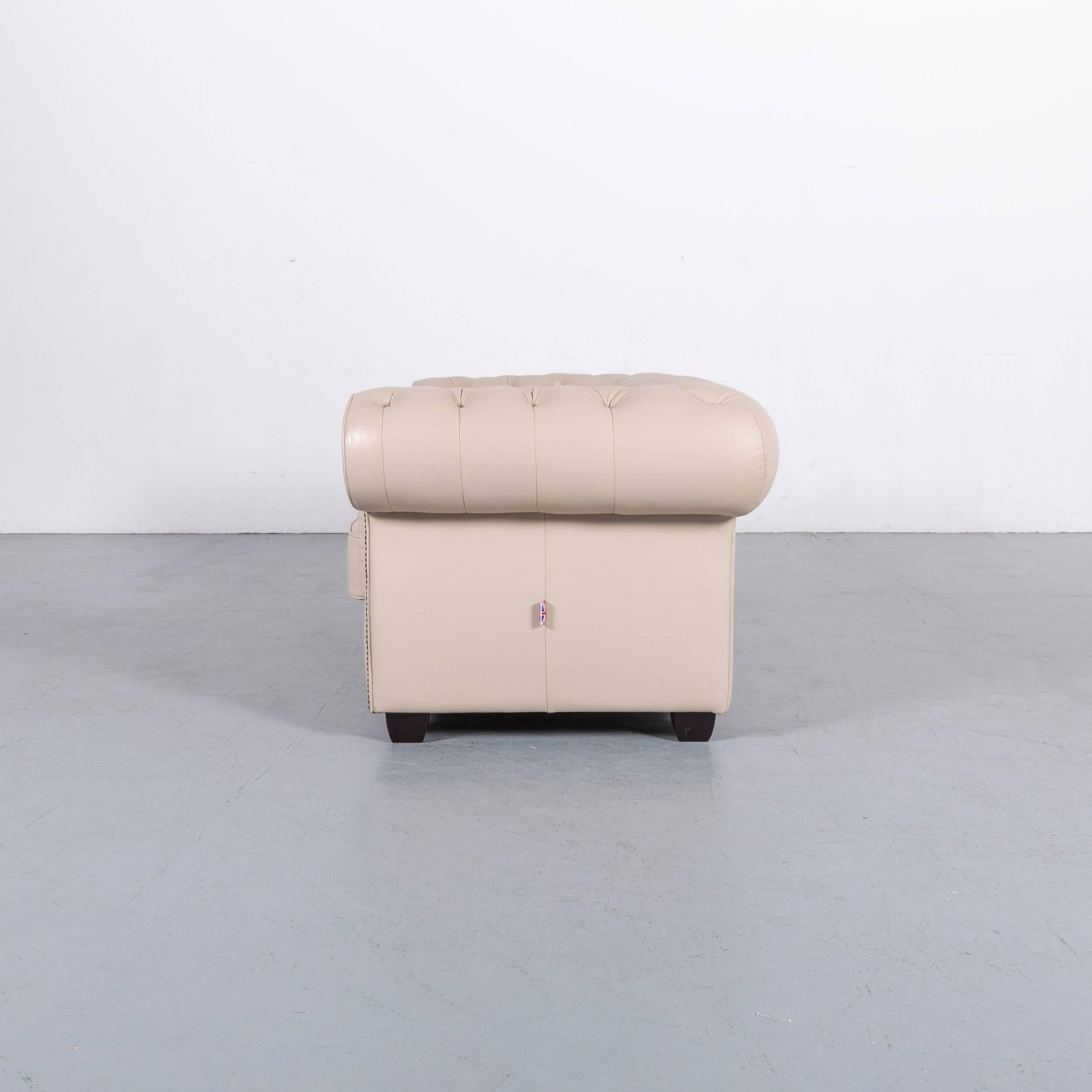 Chesterfield Leather Sofa Off-White Two-Seat Couch For Sale 5