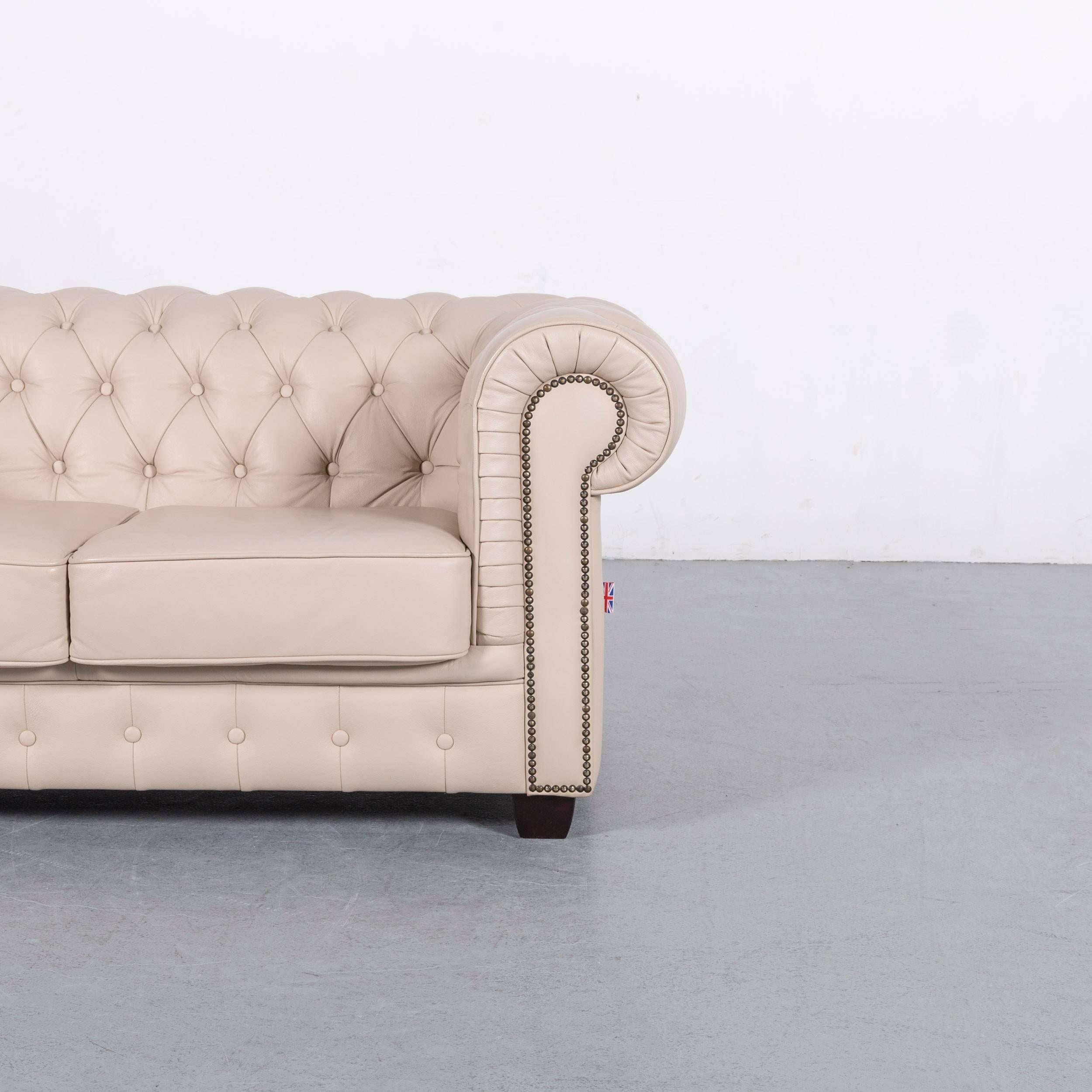 2 seater white leather chesterfield sofa