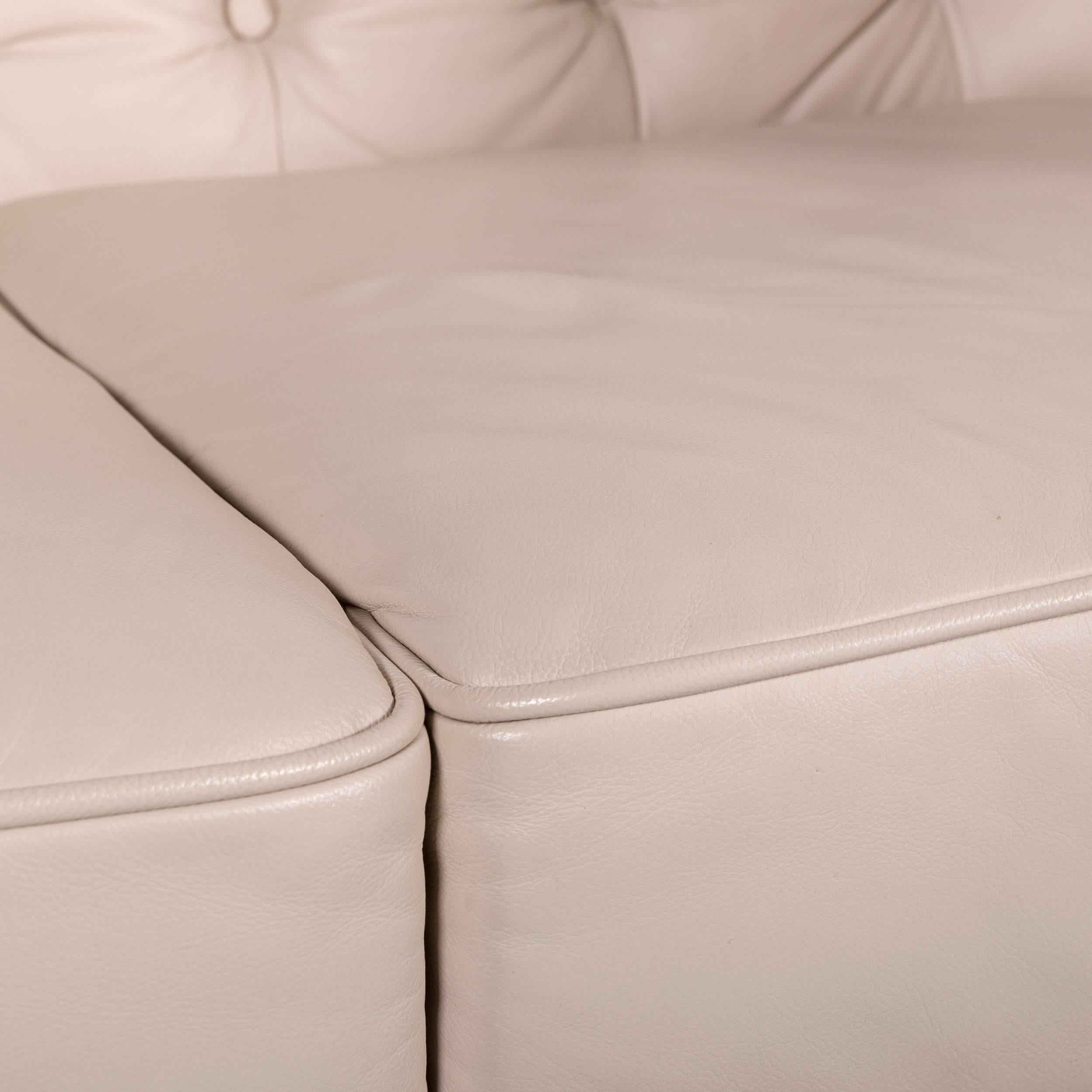 British Chesterfield Leather Sofa Off-White Two-Seat Couch For Sale