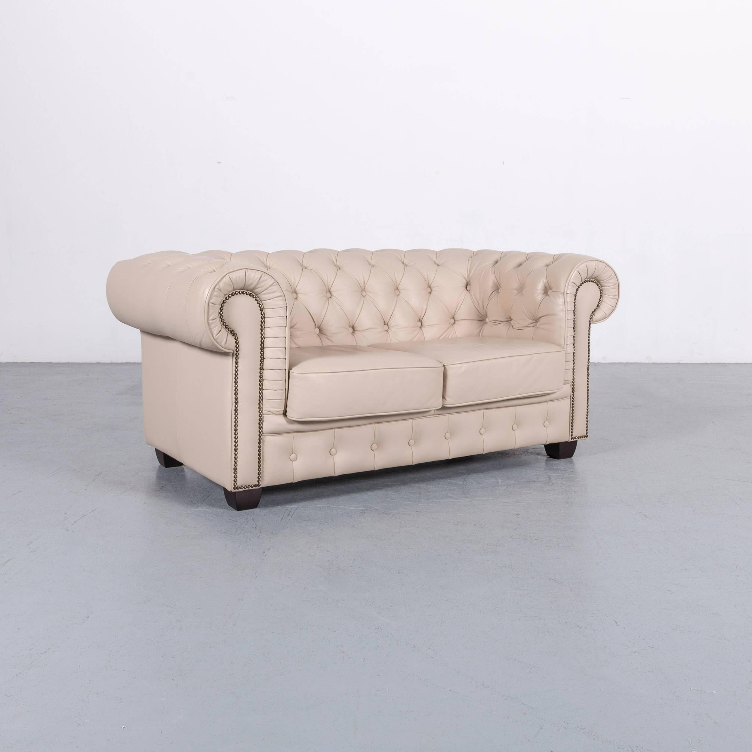 Chesterfield Leather Sofa Off-White Two-Seat Couch For Sale 1