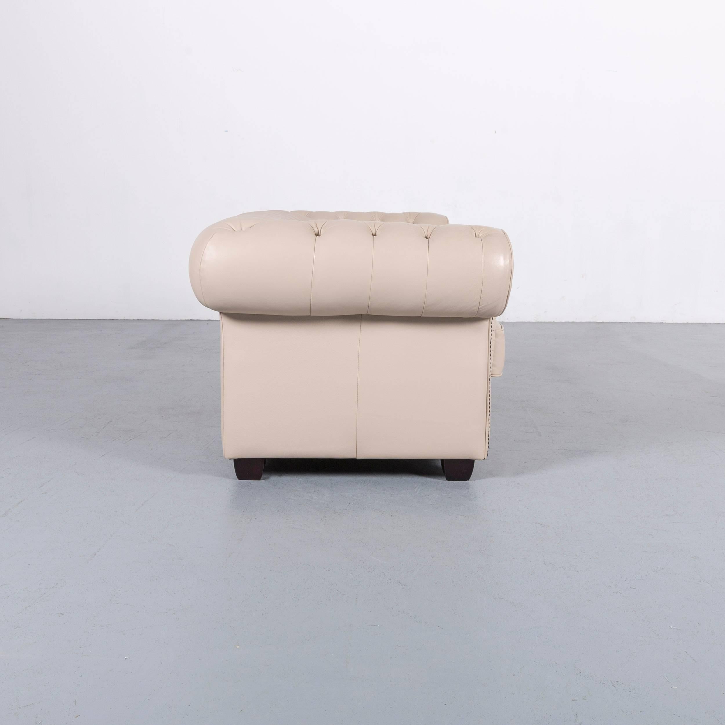 Chesterfield Leather Sofa Off-White Two-Seat Couch For Sale 3