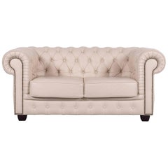 Chesterfield Leather Sofa Off-White Two-Seat Couch