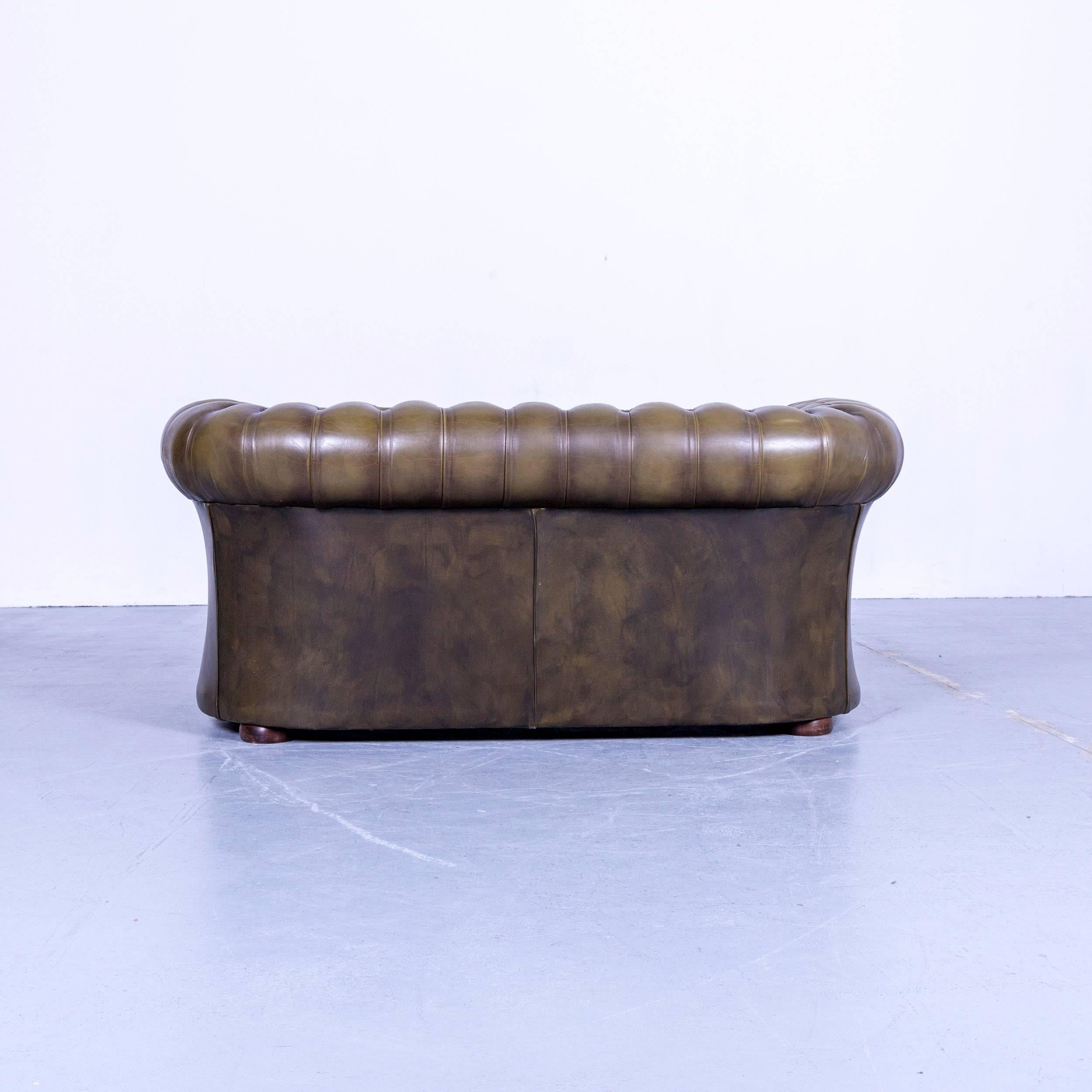 Chesterfield Leather Sofa Olive Green Couch Vintage Two-Seat 4