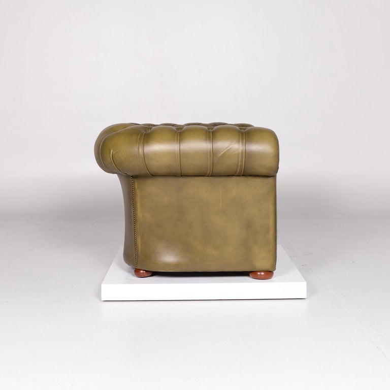 Chesterfield Leather Sofa Olive Green Green Retro Vintage Couch at 1stDibs