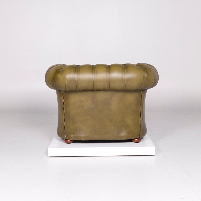 Chesterfield Leather Sofa Olive Green Green Retro Vintage Couch at 1stDibs