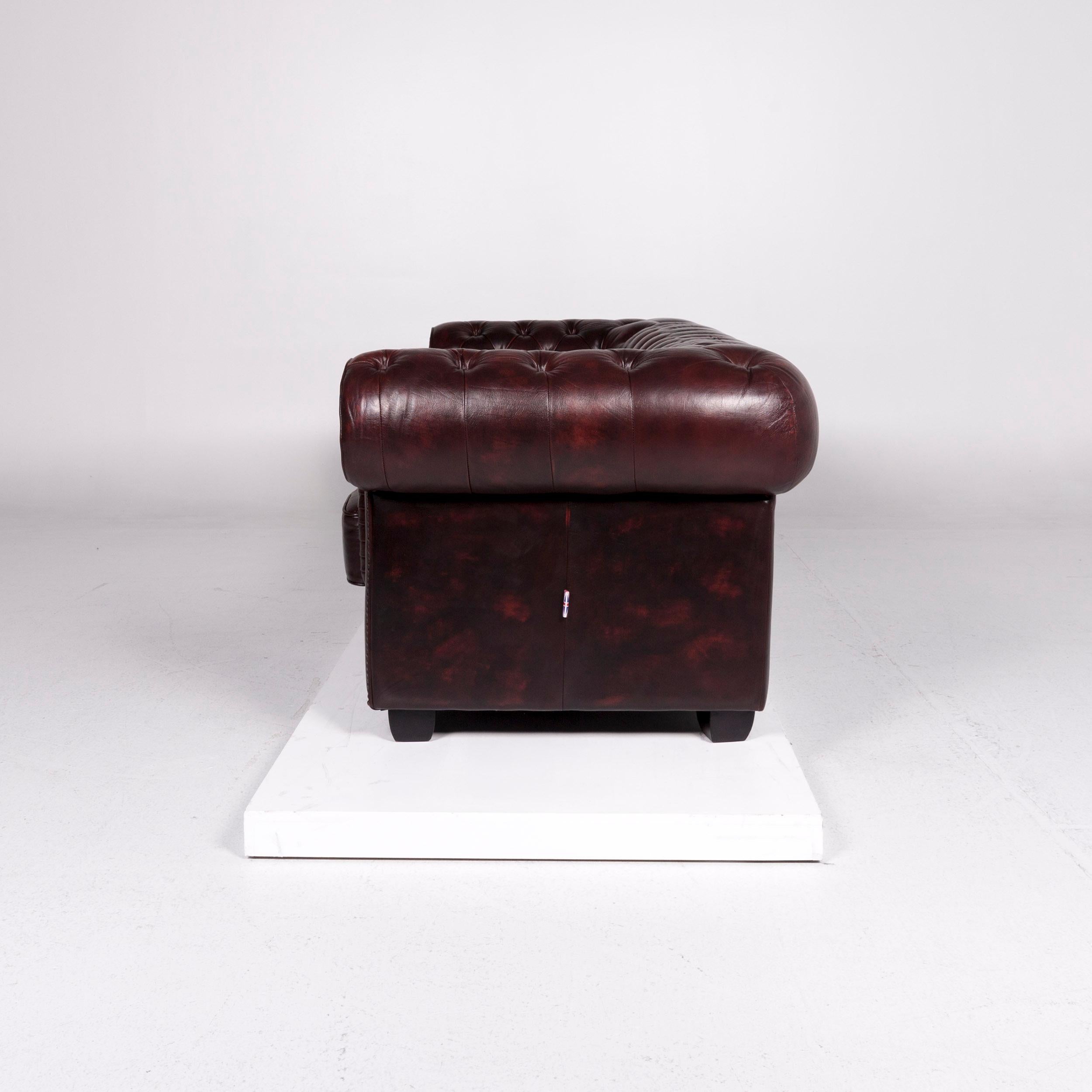 Chesterfield Leather Sofa Red Brown Three-Seat Retro Couch 2