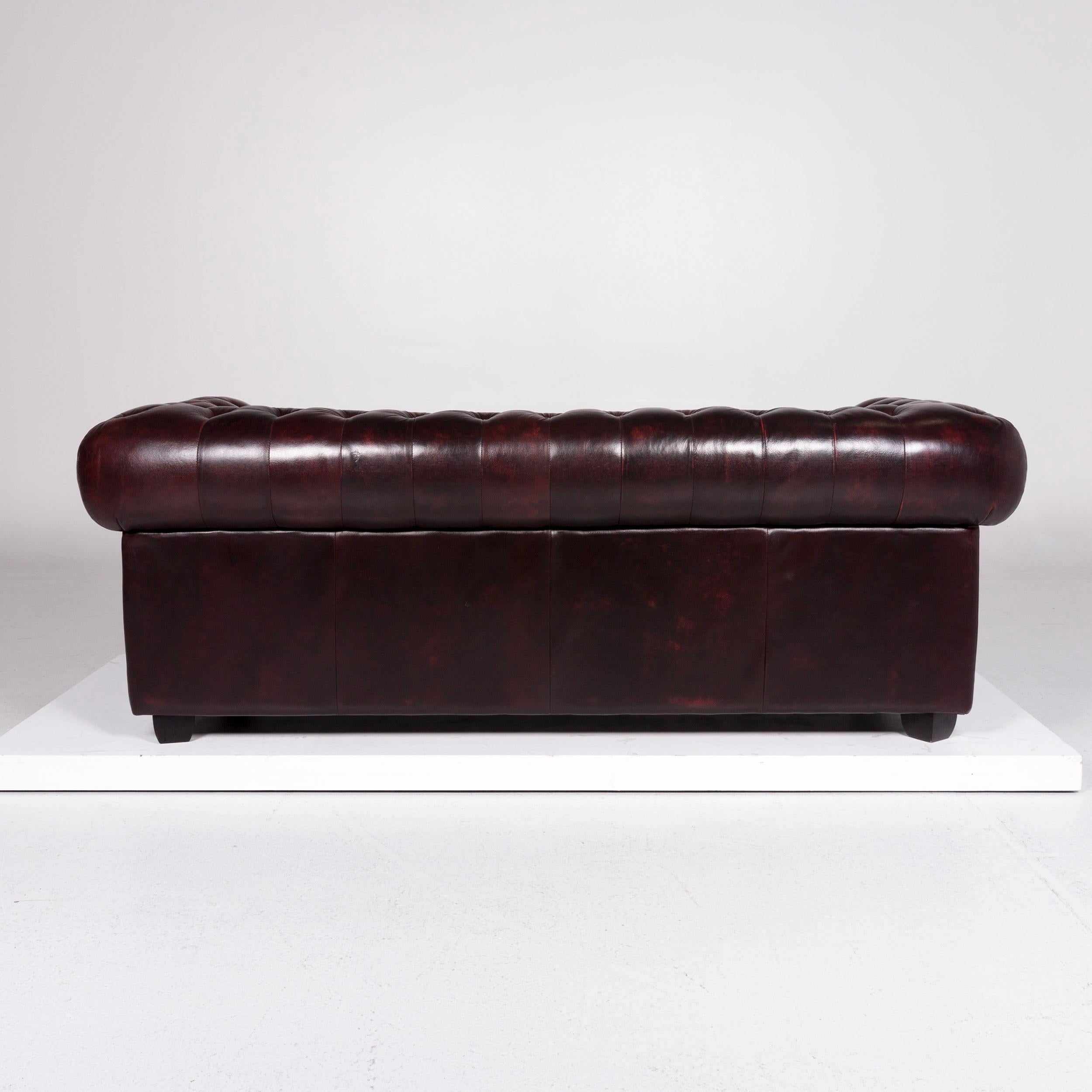 Chesterfield Leather Sofa Red Brown Three-Seat Retro Couch 1