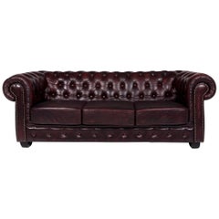 Chesterfield Leather Sofa Red Brown Three-Seat Retro Couch