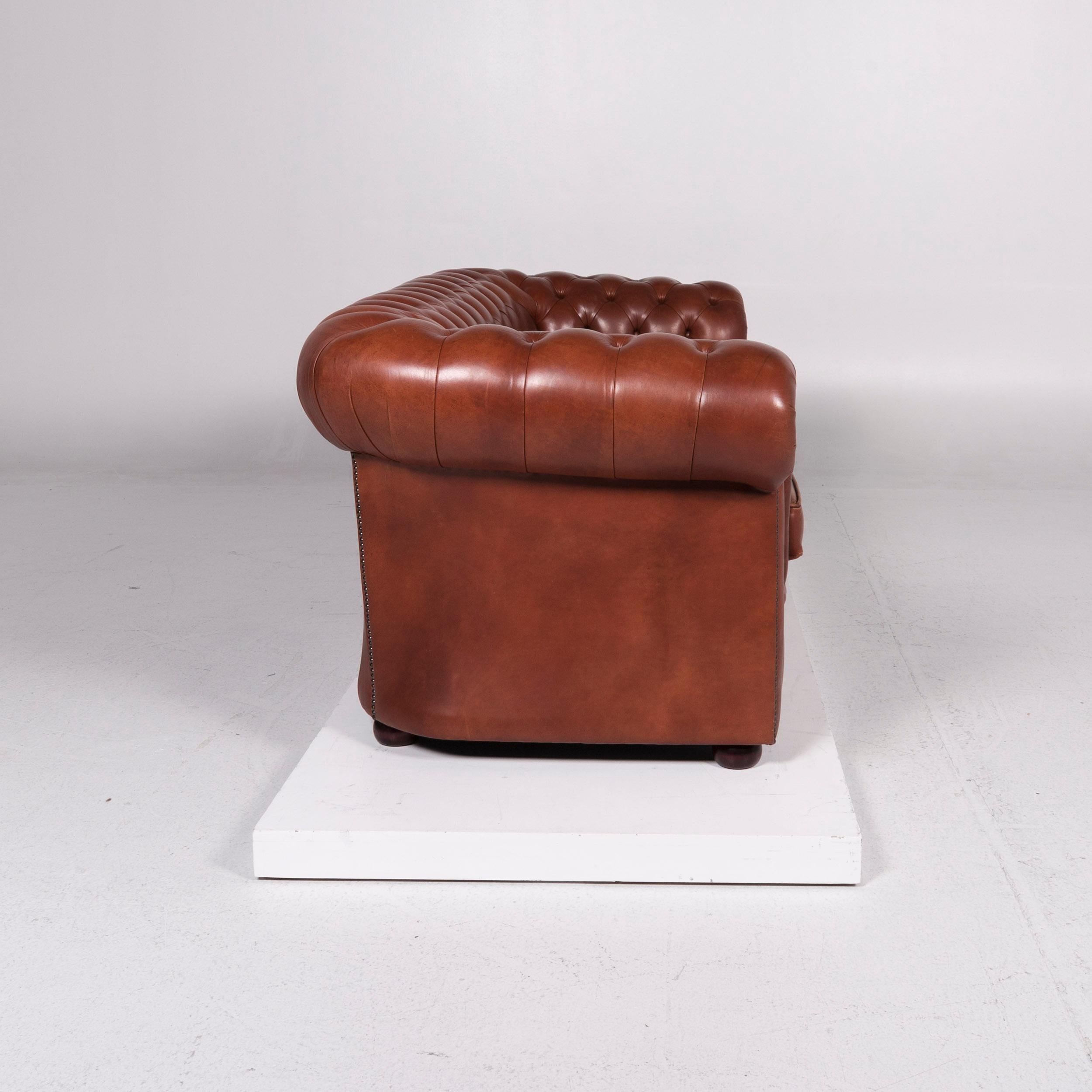 Chesterfield Leather Sofa Red Brown Three-Seat Couch Retro In Excellent Condition In Cologne, DE